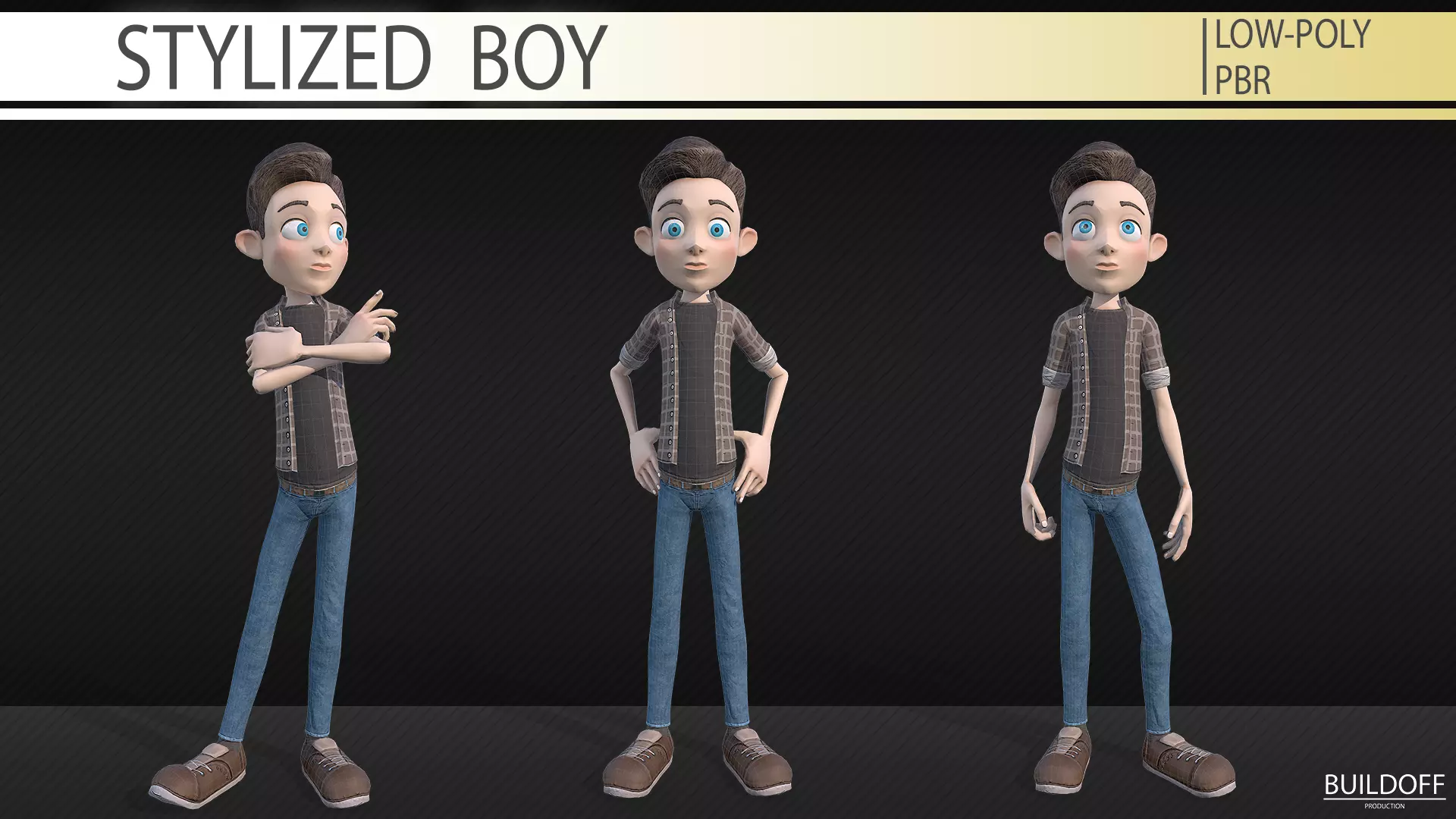 Stylized boy Low-poly 3D model_0