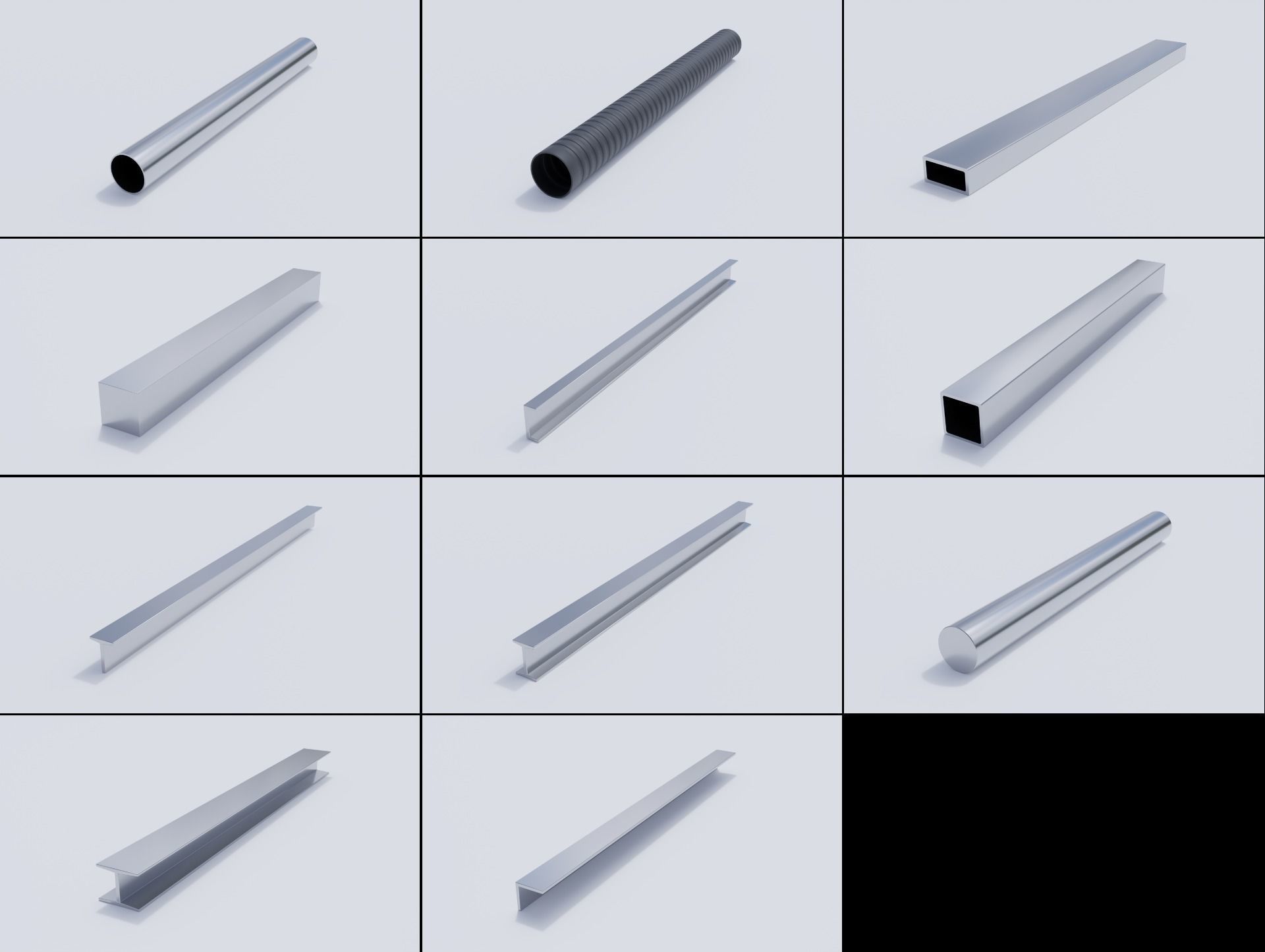 Steel Beams and Pipes Collection Low-poly 3D model_3