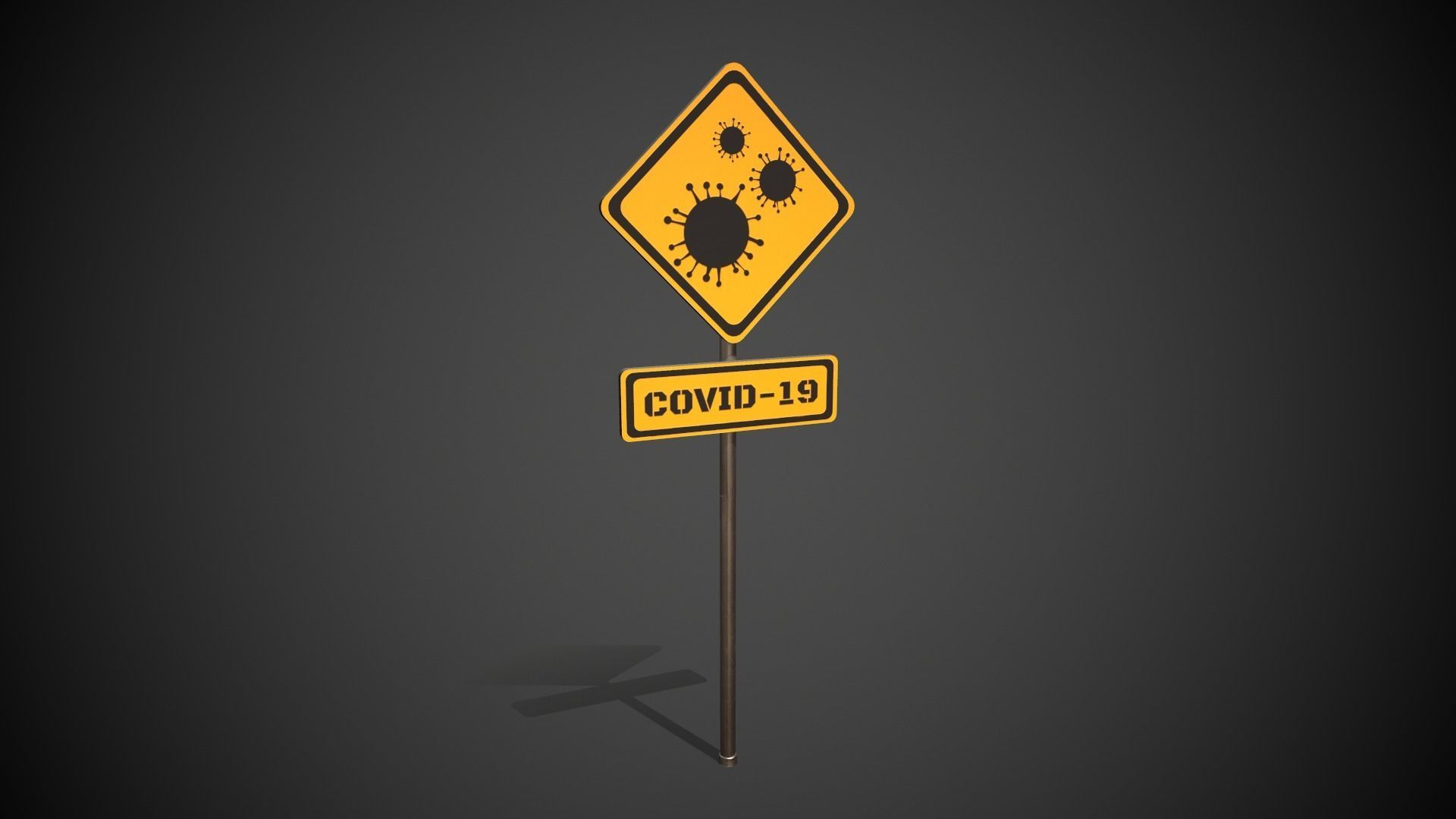 Covid-19 Danger Sign Low-poly 3D model_2