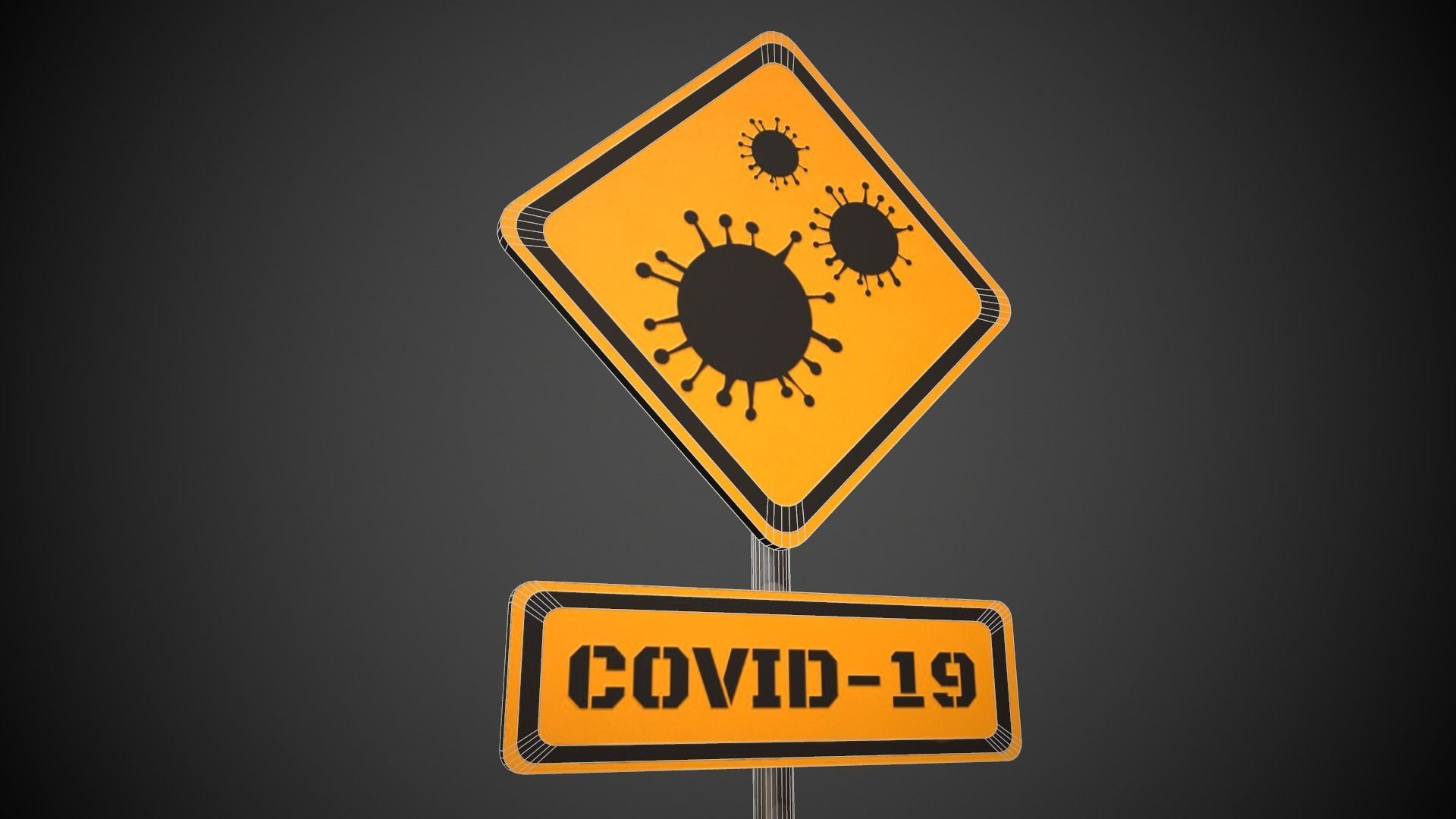 Covid-19 Danger Sign Low-poly 3D model_9