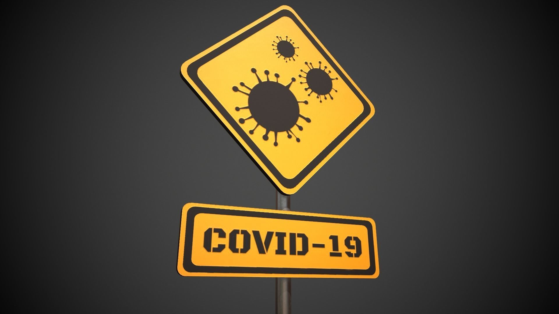 Covid-19 Danger Sign Low-poly 3D model_5