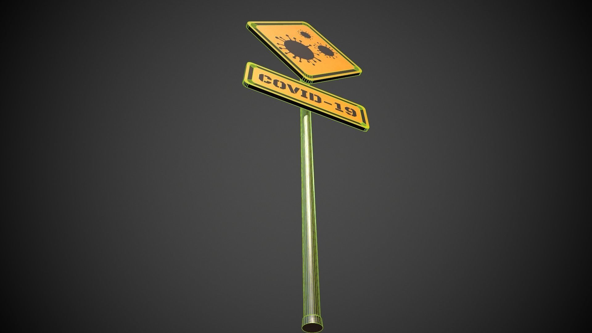 Covid-19 Danger Sign Low-poly 3D model_11