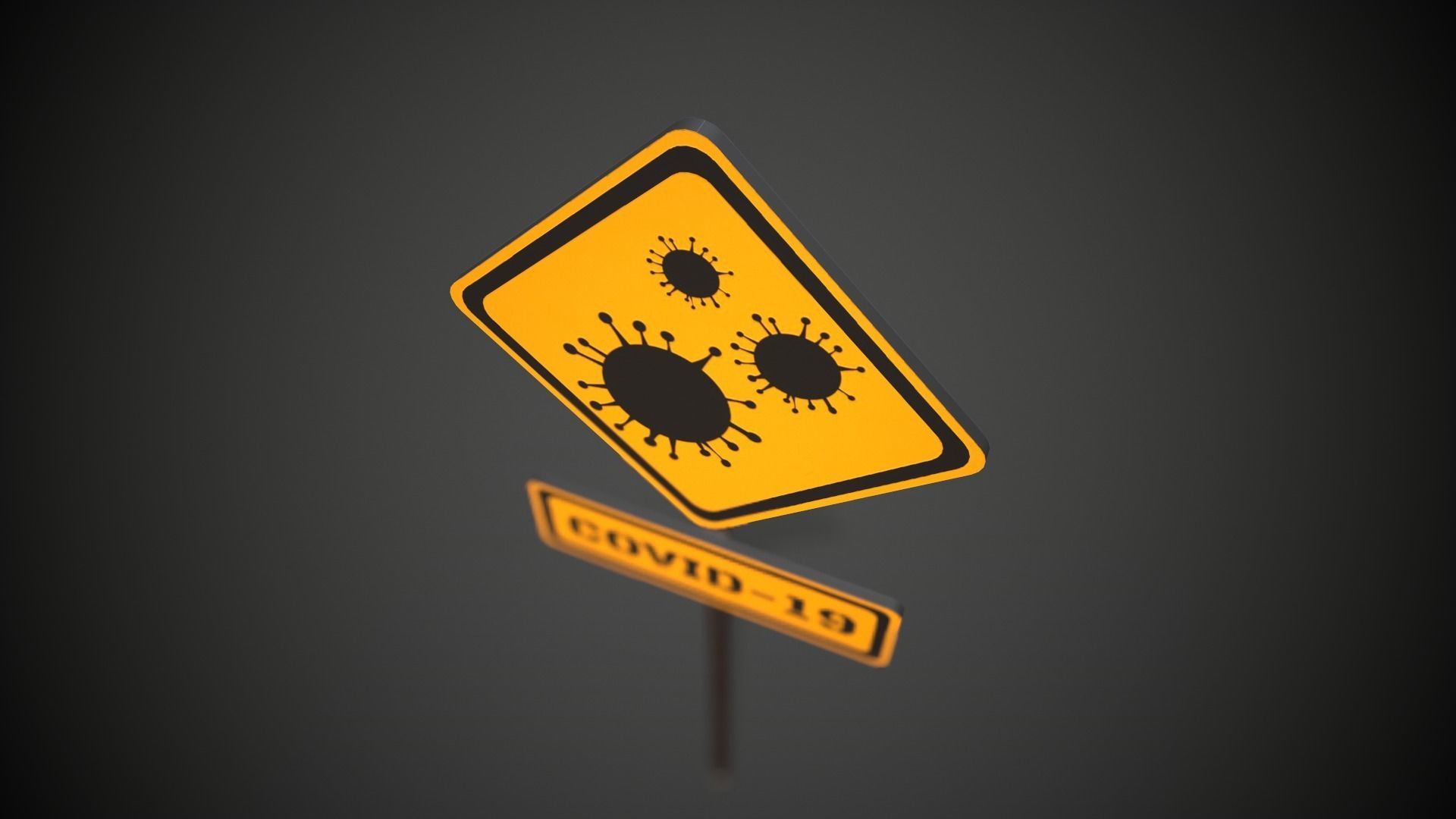 Covid-19 Danger Sign Low-poly 3D model_7