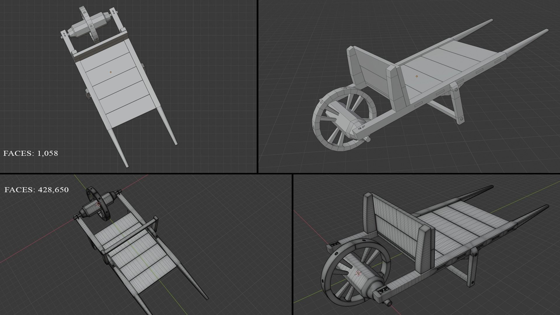 Medieval cart Gameready Low-poly 3D model_8