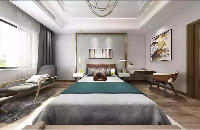 Simple and cozy bedroom Vray 3D modelF81 3D model