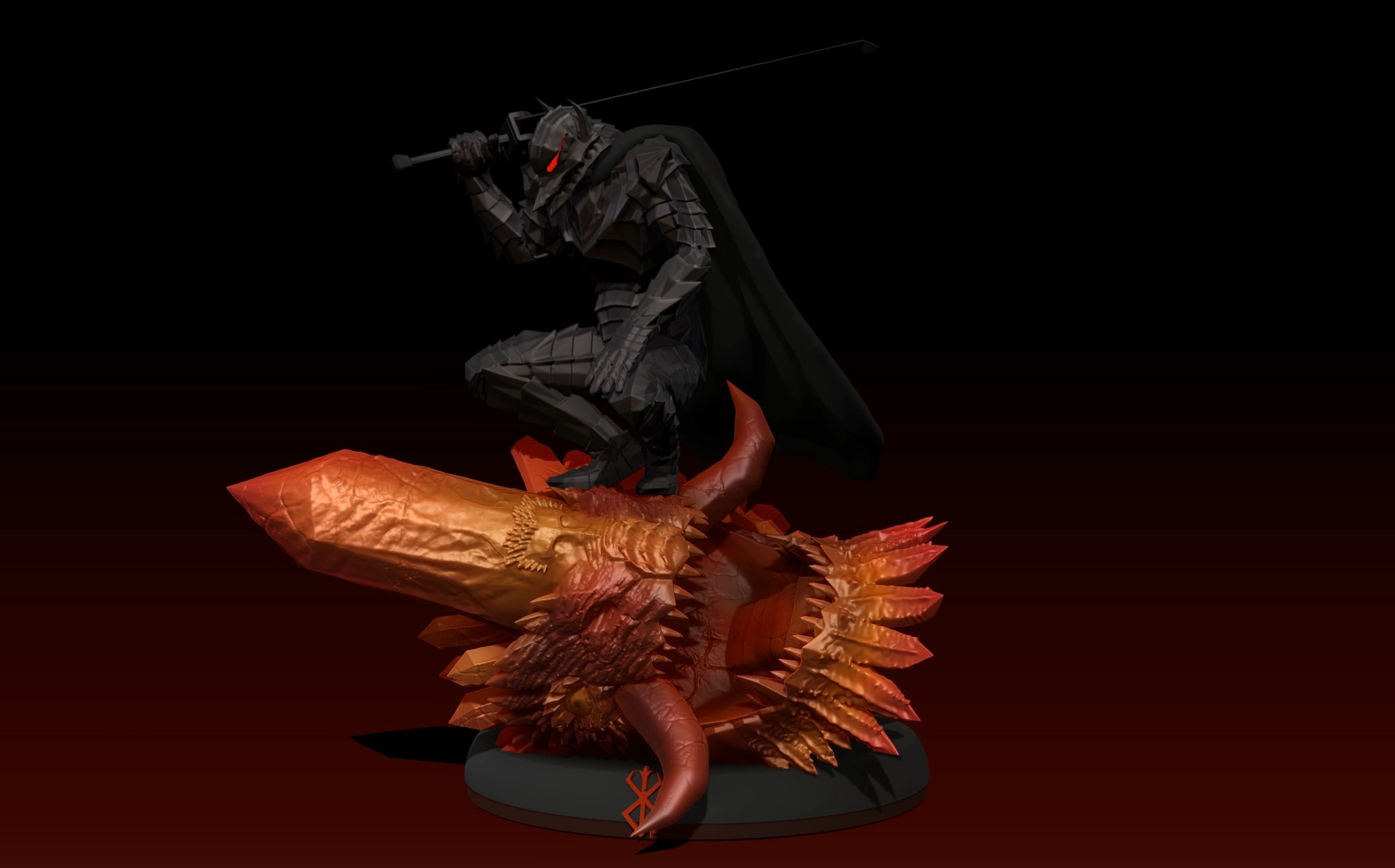 Berserk Guts vs Grunbeld 3d print statue  3D print model_32