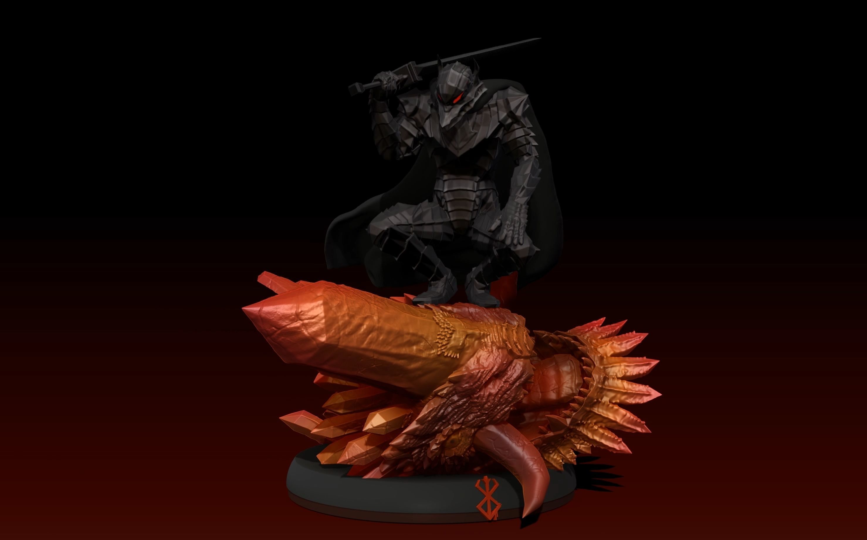 Berserk Guts vs Grunbeld 3d print statue  3D print model_6