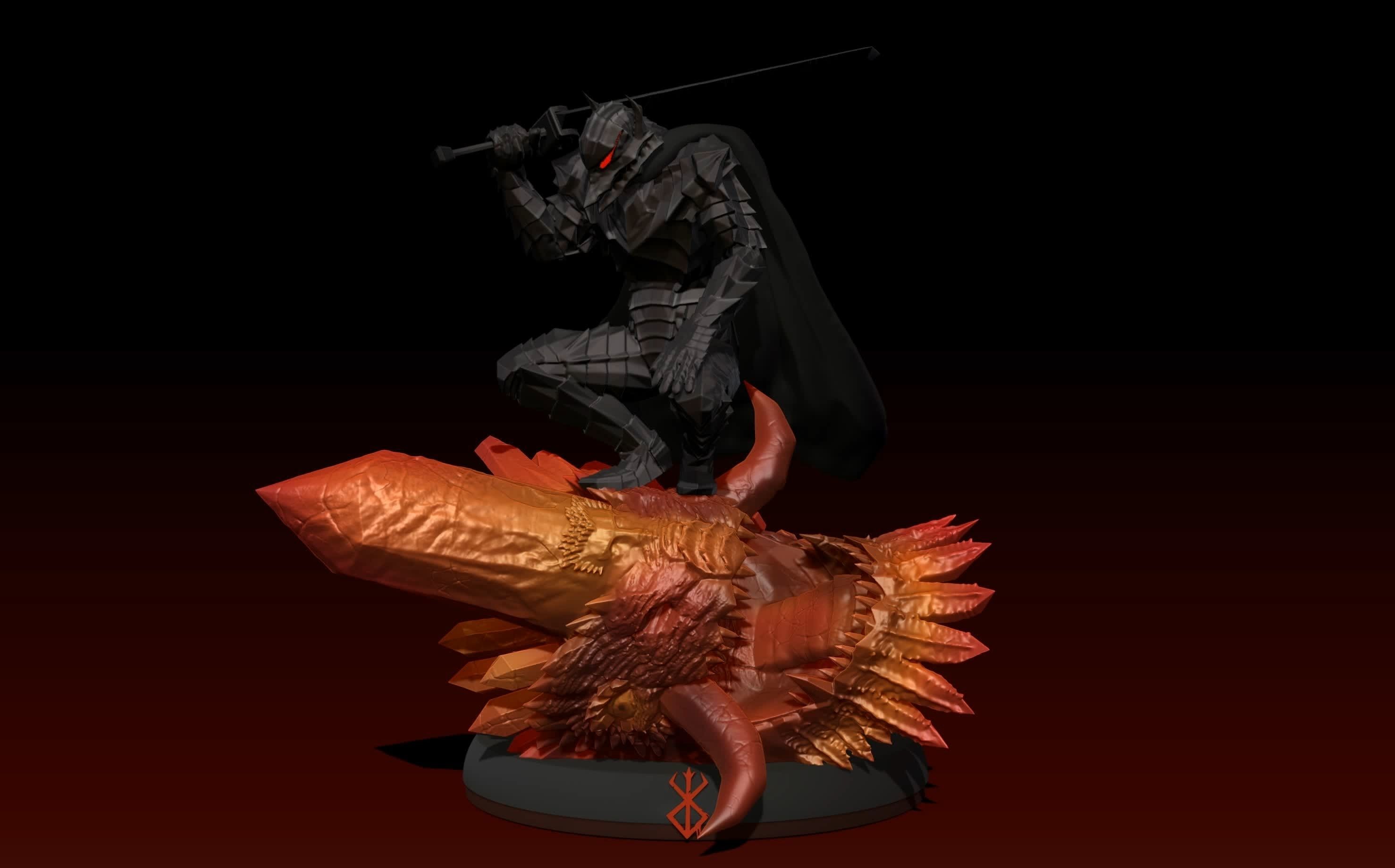 Berserk Guts vs Grunbeld 3d print statue  3D print model_5