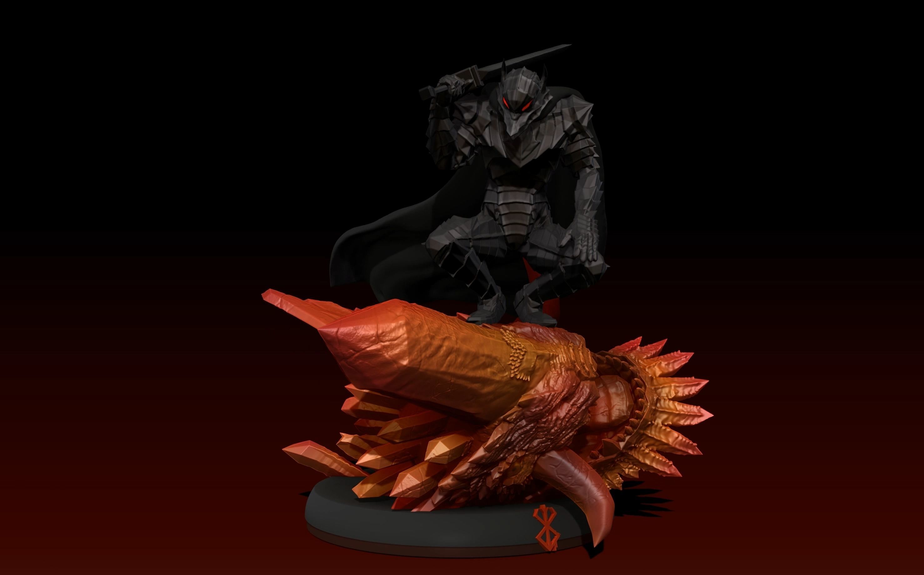 Berserk Guts vs Grunbeld 3d print statue  3D print model_7