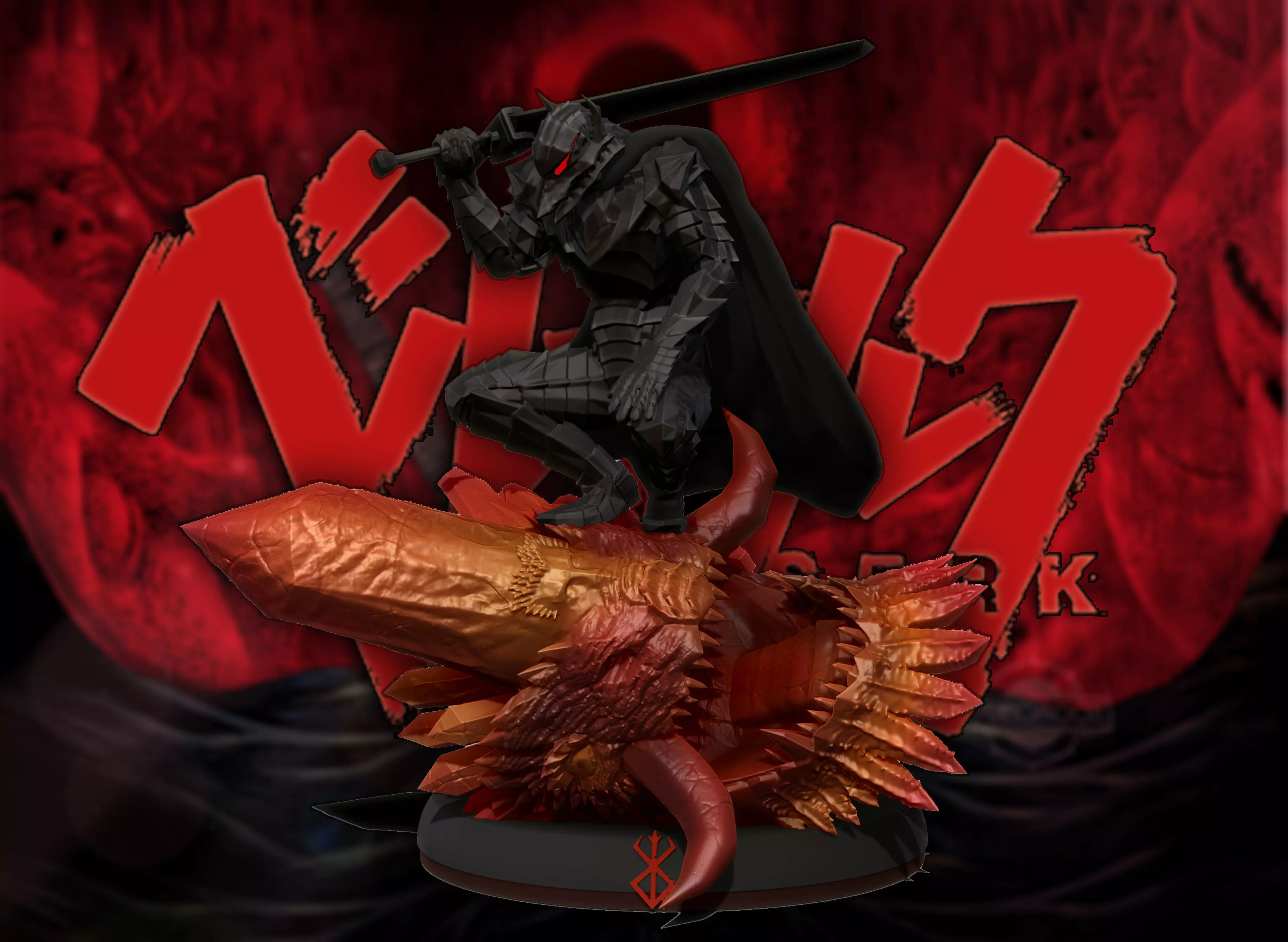 Berserk Guts vs Grunbeld 3d print statue  3D print model_0