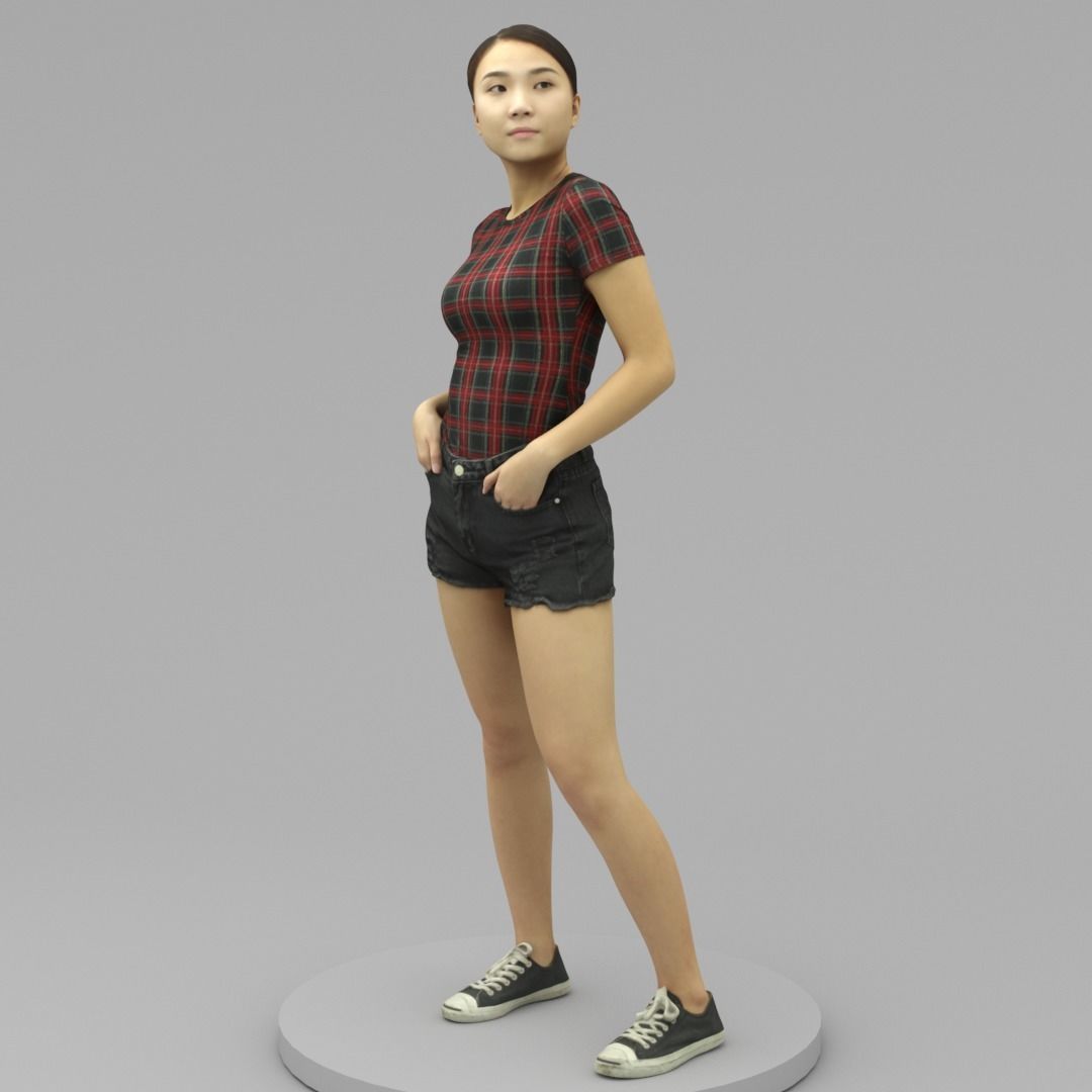 A Pretty Lady Posing with Hands in Pockets 3D model_1