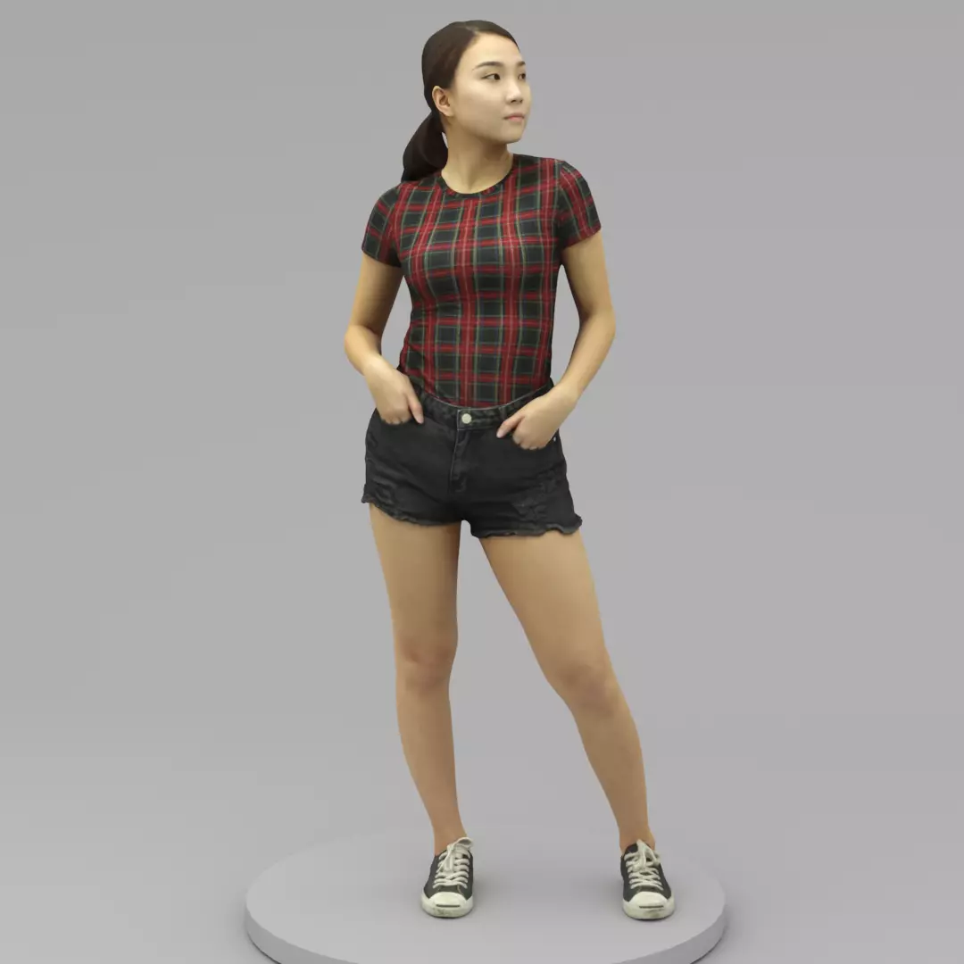 A Pretty Lady Posing with Hands in Pockets 3D model_0