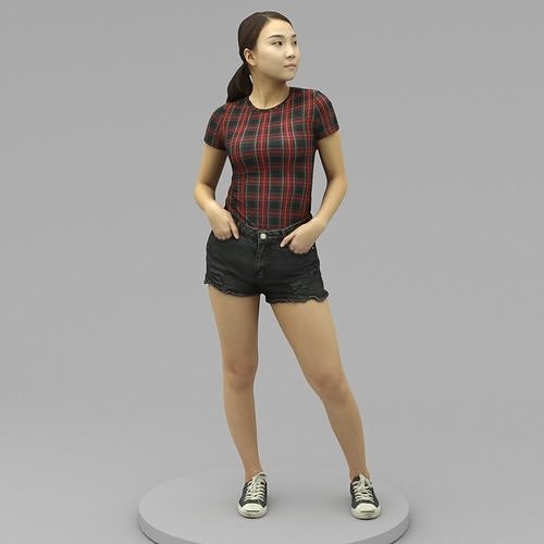 A Pretty Lady Posing with Hands in Pockets 3D model