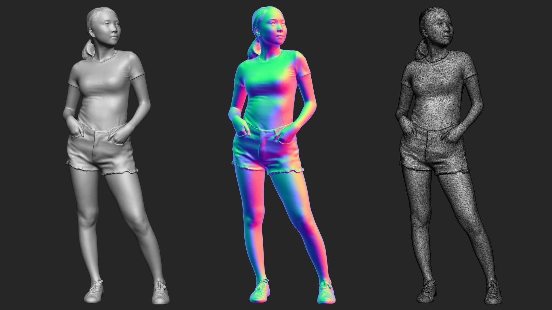 A Pretty Lady Posing with Hands in Pockets 3D model_6