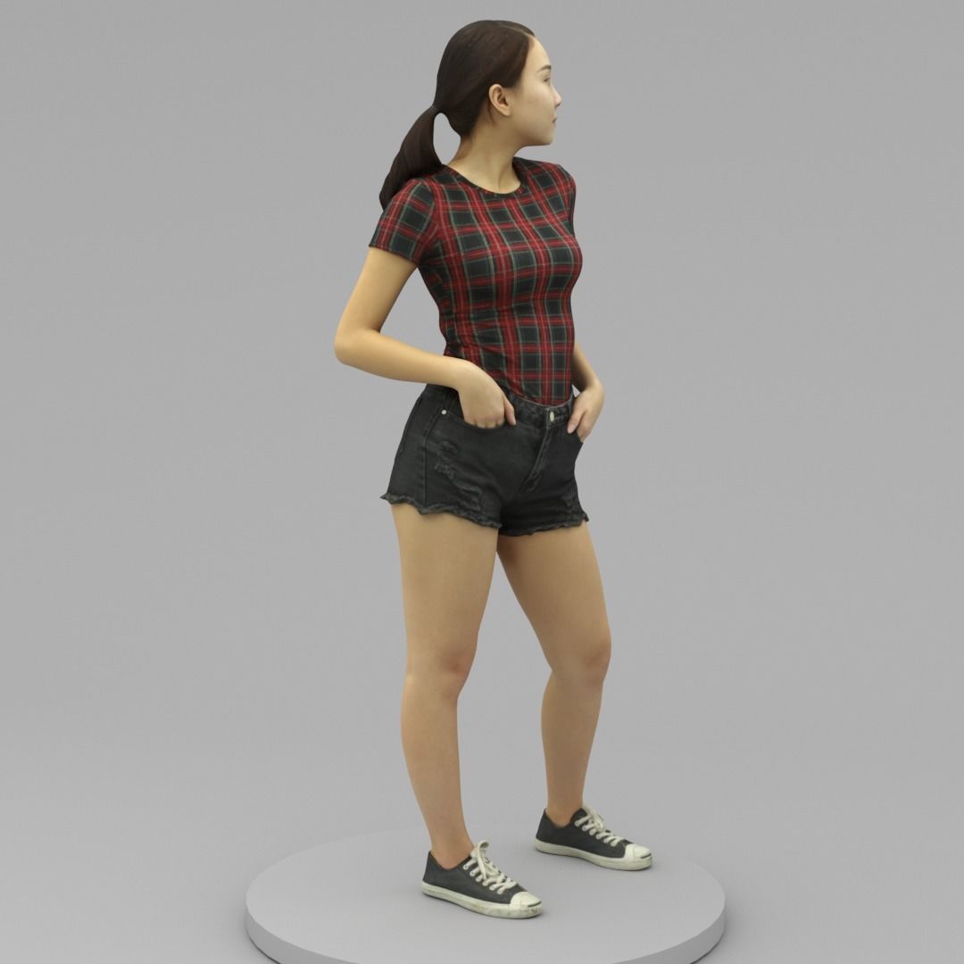 A Pretty Lady Posing with Hands in Pockets 3D model_2