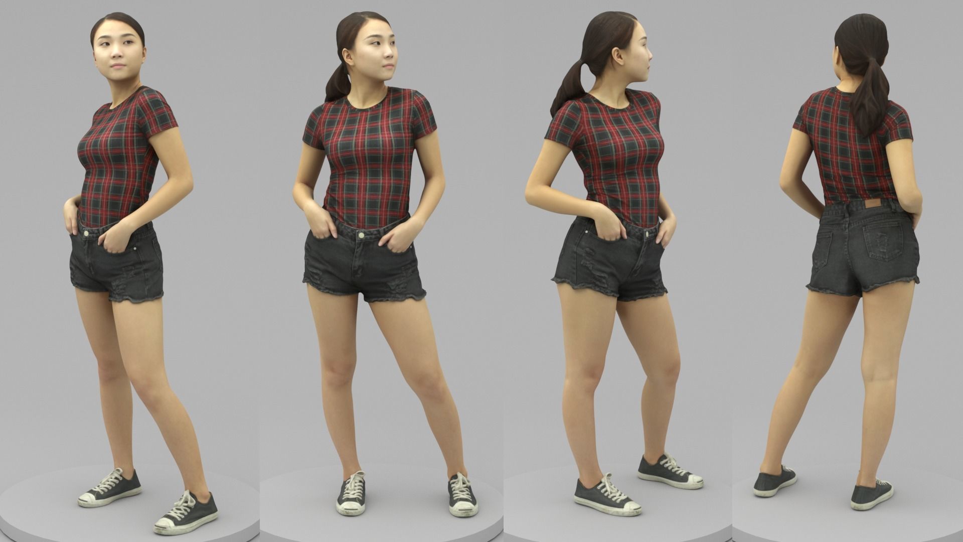 A Pretty Lady Posing with Hands in Pockets 3D model_4