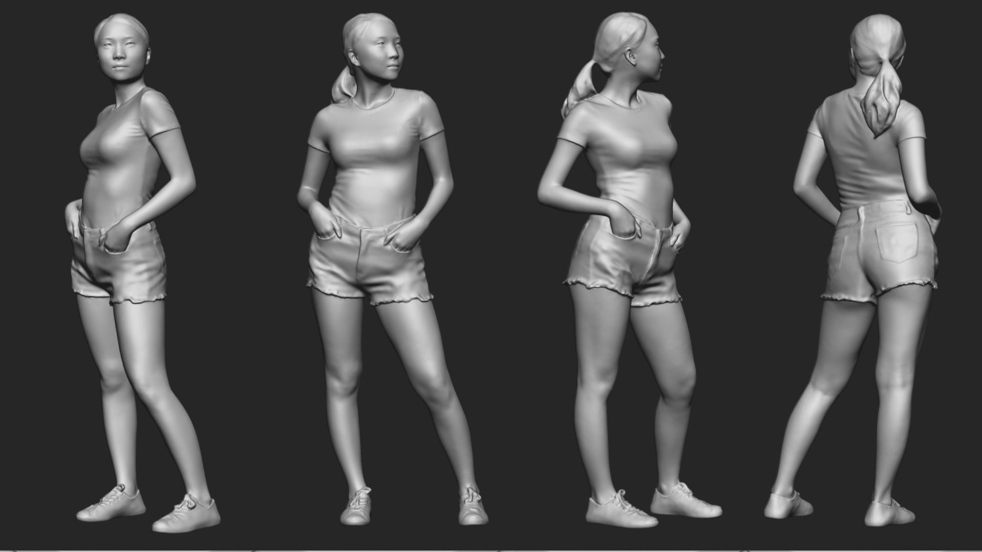 A Pretty Lady Posing with Hands in Pockets 3D model_5