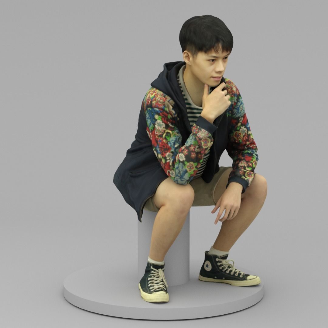 A Tall Young Man Pose Sitting Down 3D model_2