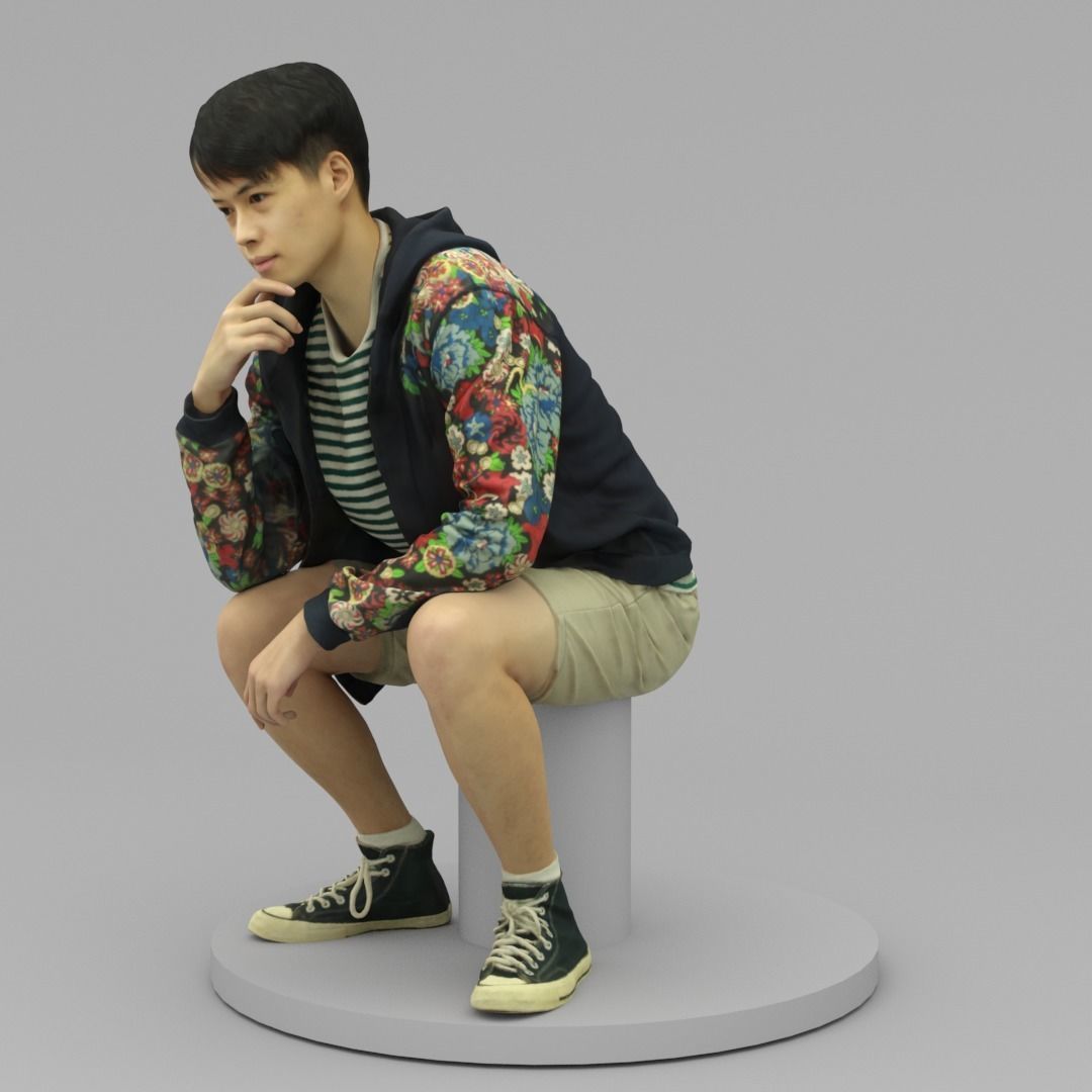 A Tall Young Man Pose Sitting Down 3D model_1