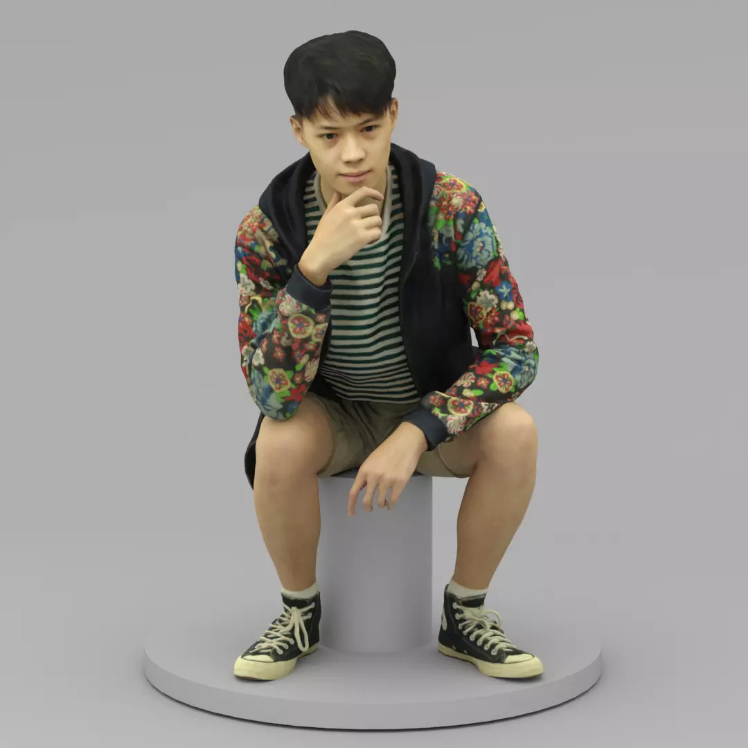 A Tall Young Man Pose Sitting Down 3D model_0