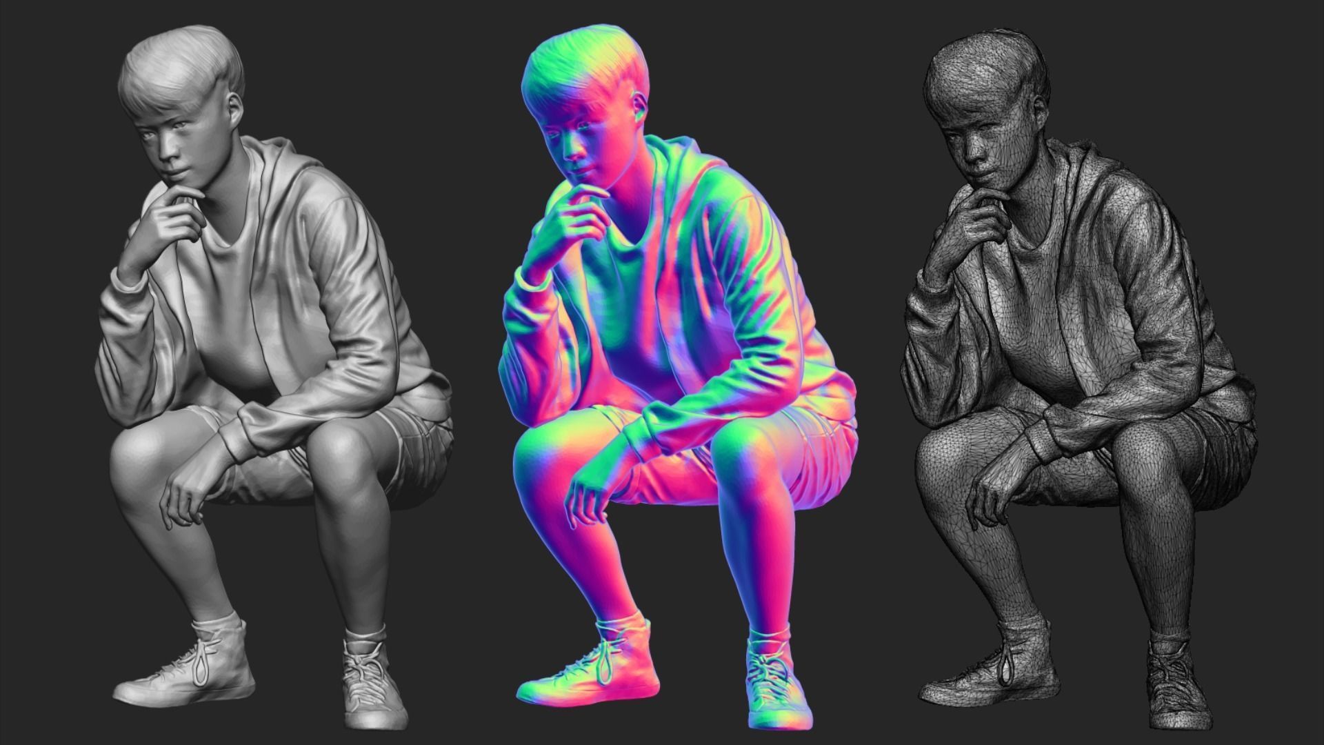 A Tall Young Man Pose Sitting Down 3D model_6