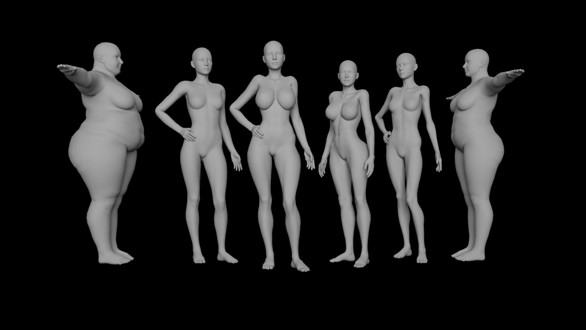 Female Base Mesh Pack Low-poly 3D model_3