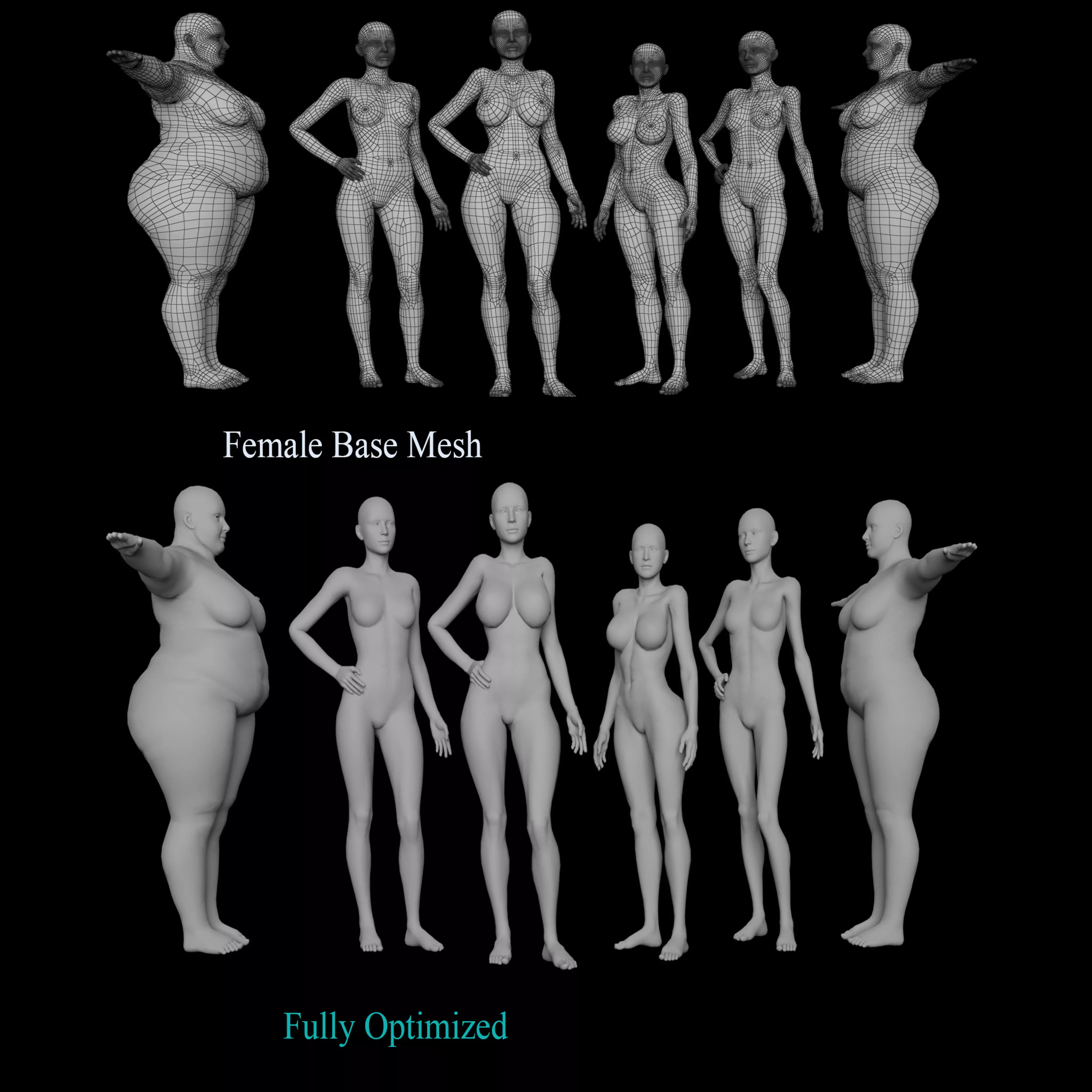 Female Base Mesh Pack Low-poly 3D model_0