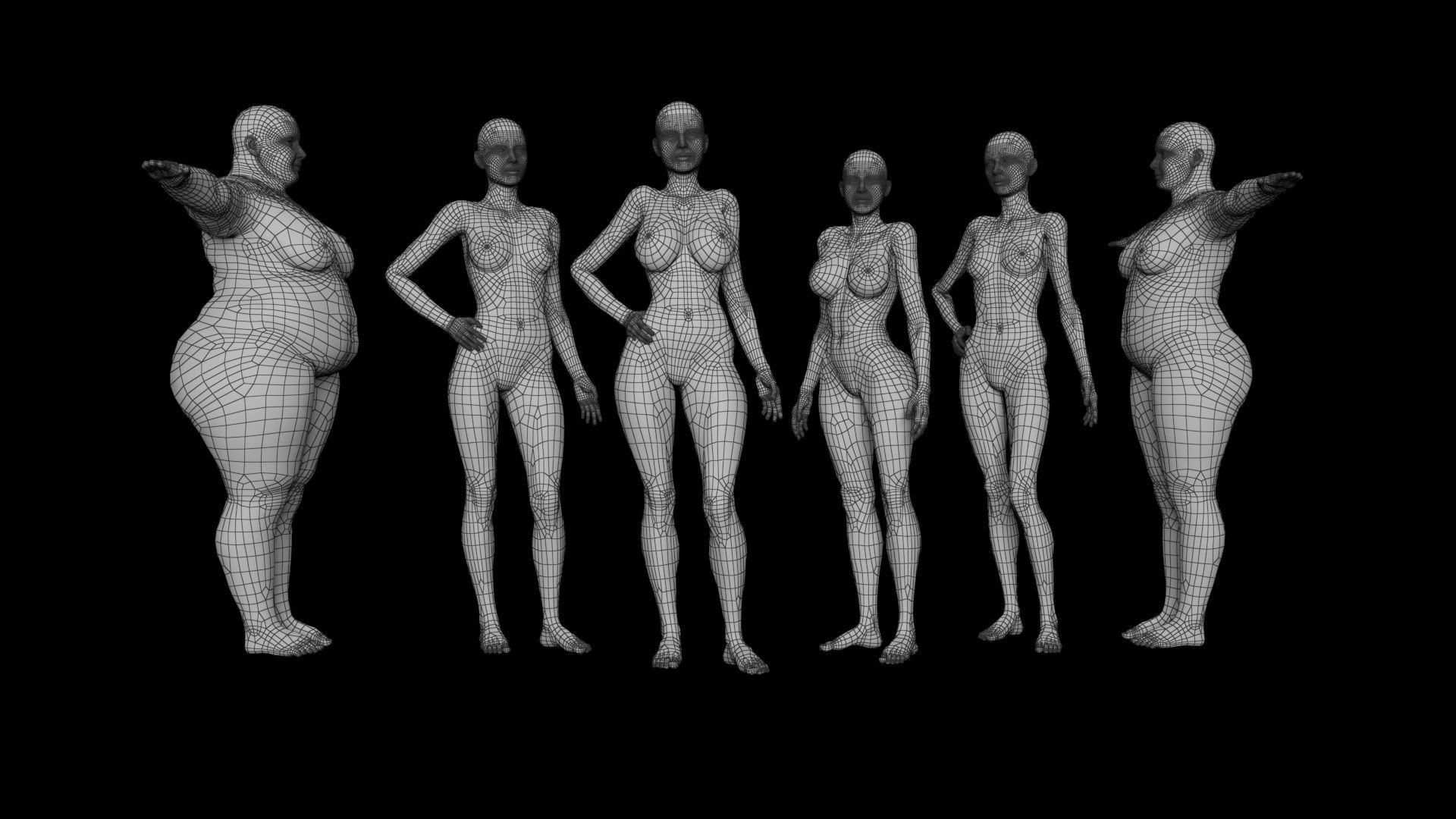 Female Base Mesh Pack Low-poly 3D model_4