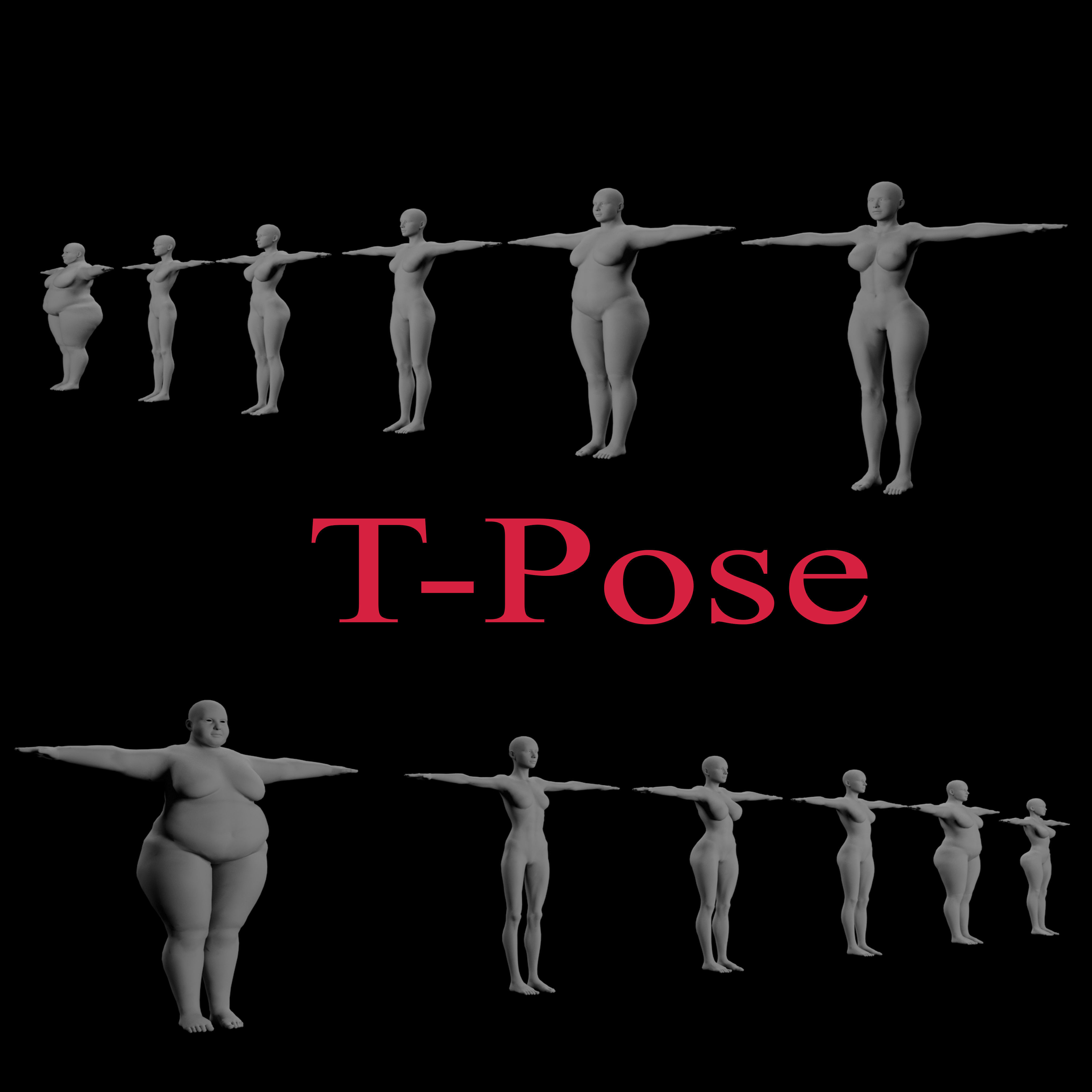 Female Base Mesh Pack Low-poly 3D model_2