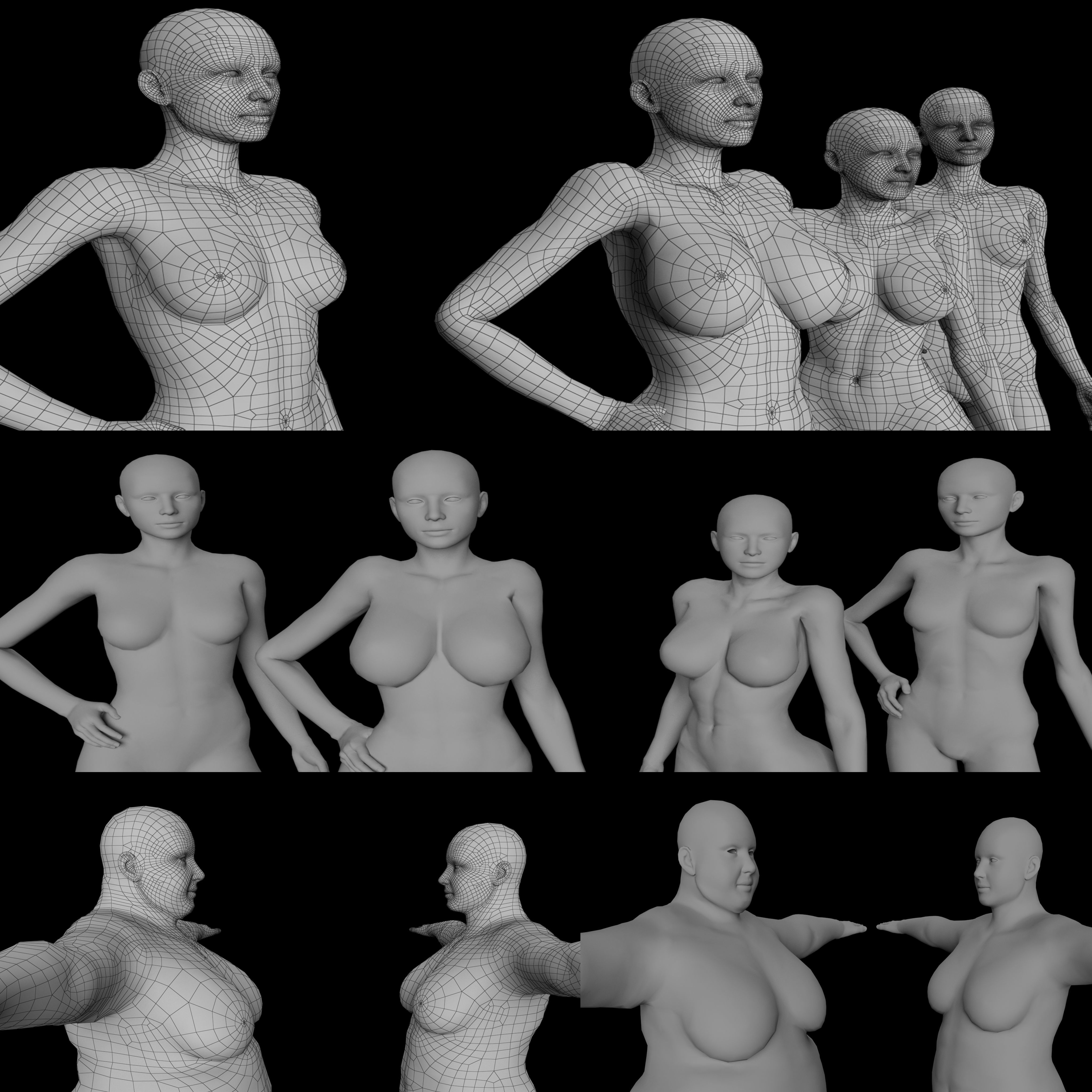 Female Base Mesh Pack Low-poly 3D model_1
