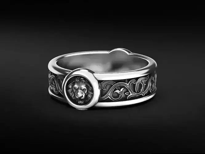 Stylish lion head ring with patterns 520 3D print model