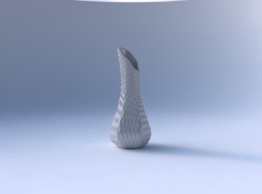 Vase top bent hexagon 2 with grid piramides 3D print model_4