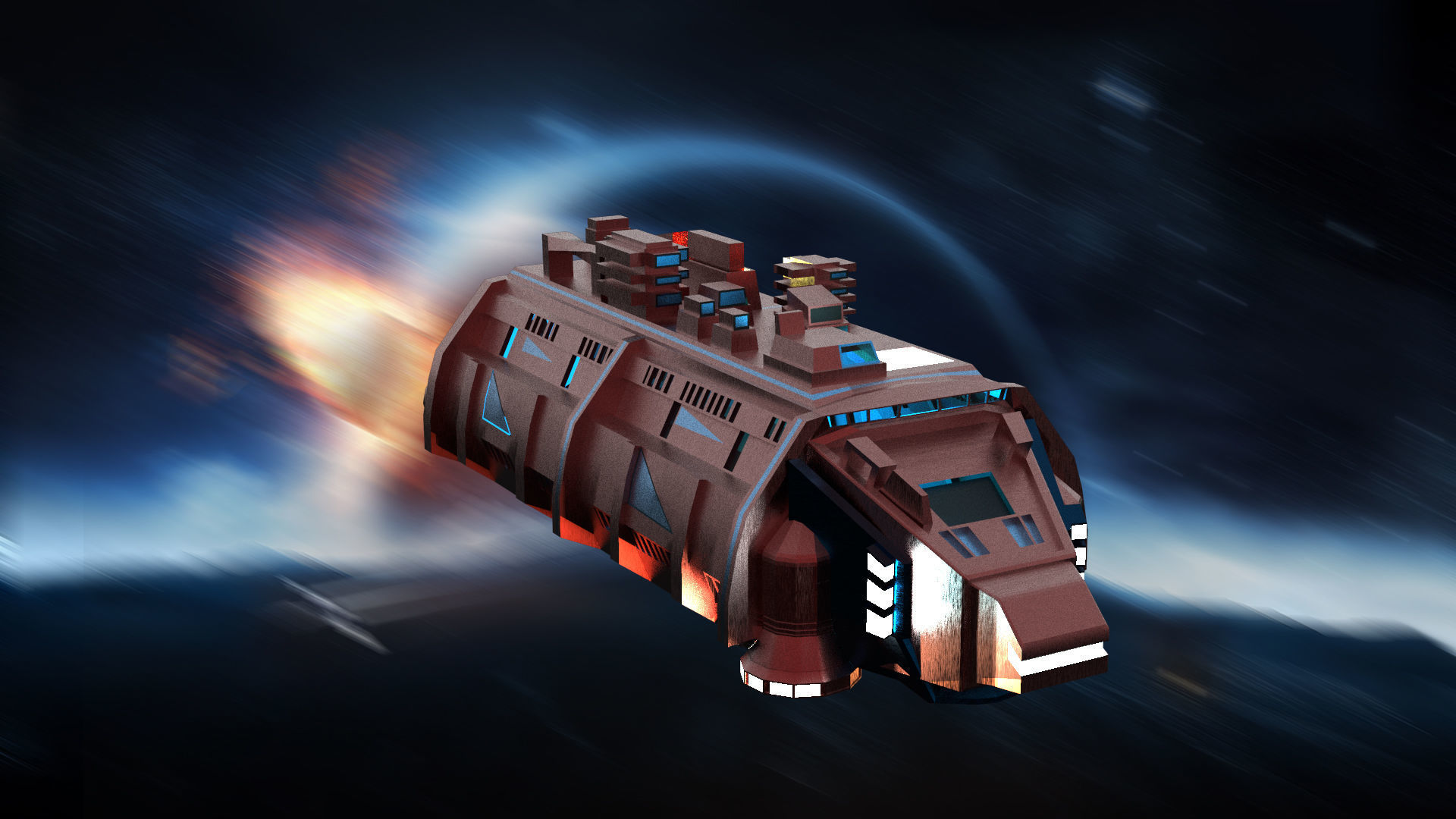 Cargo Space ship Carrier Free low-poly 3D model_8