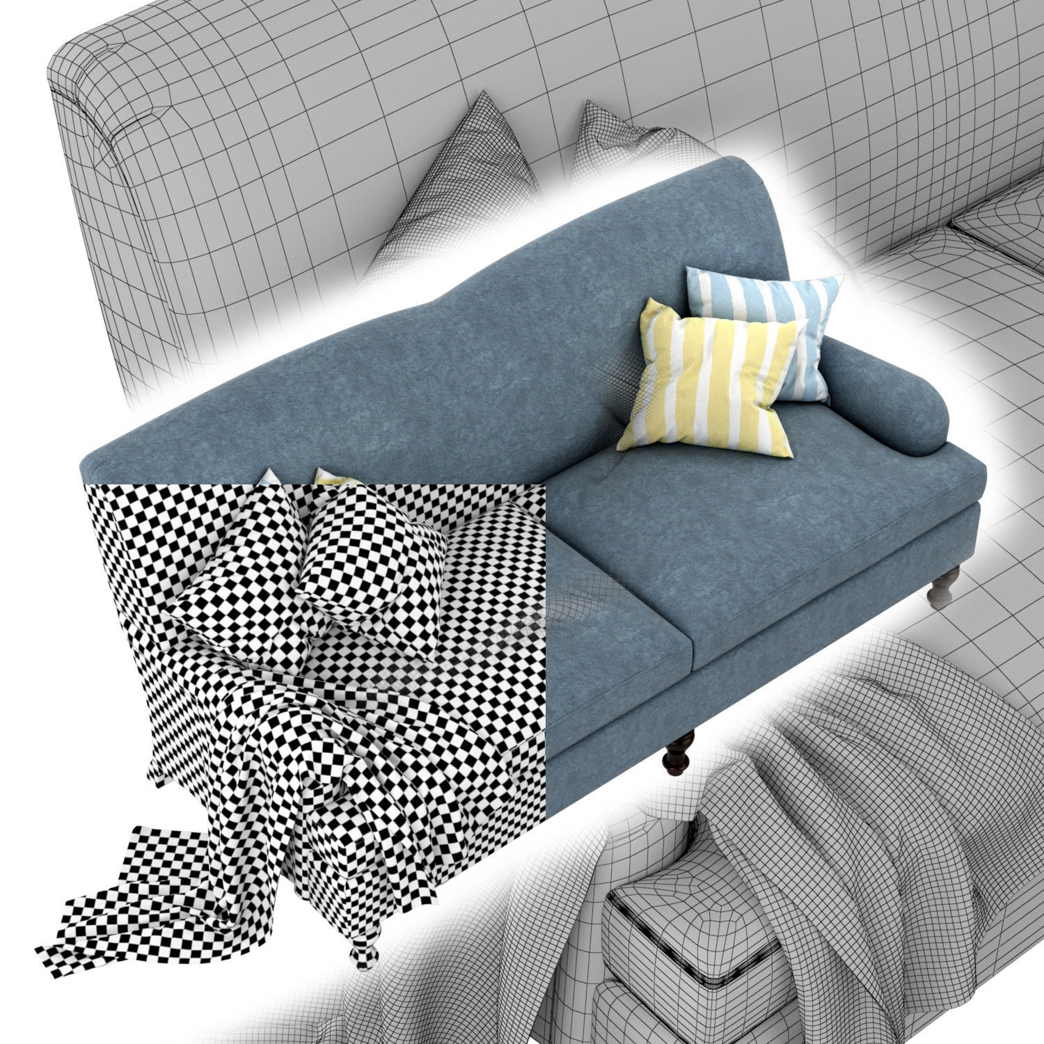 Culver sofa velvet 3D model_3