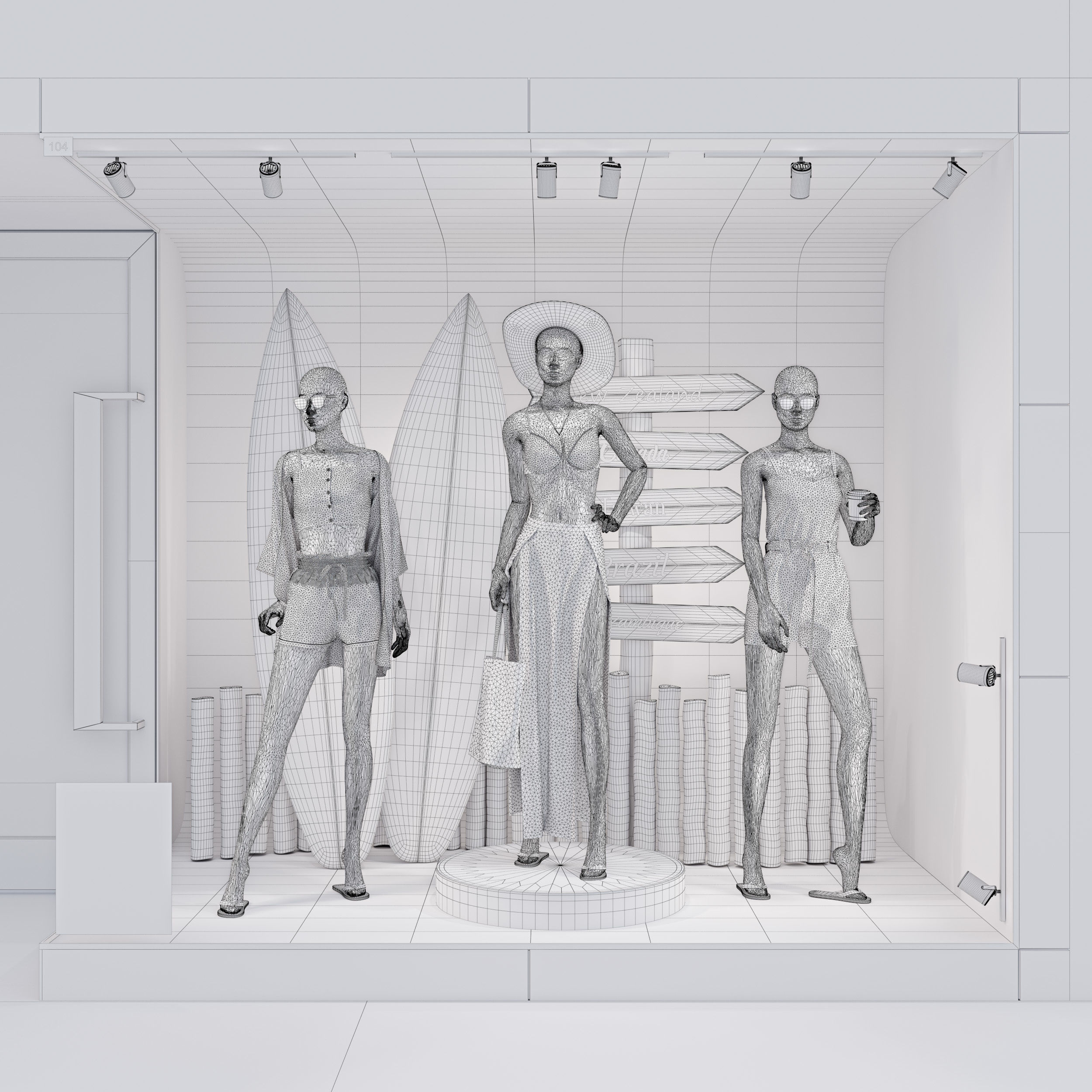 Summer Store Front with female mannequin 3D model_4