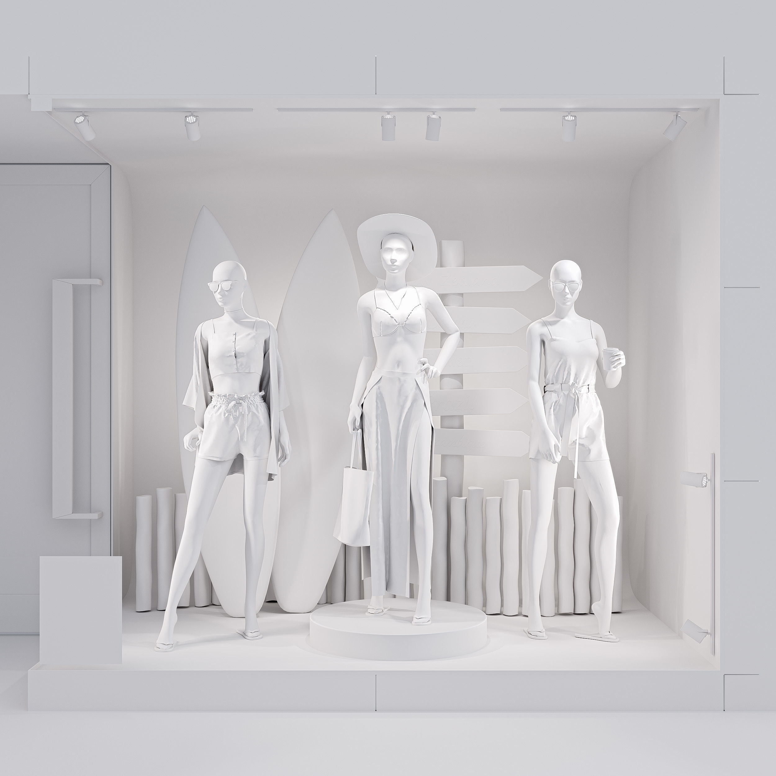 Summer Store Front with female mannequin 3D model_3