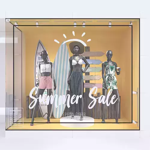 Summer Store Front with female mannequin 3D model