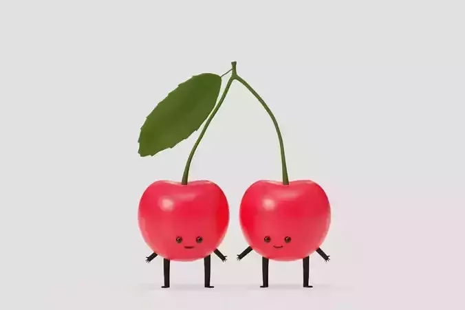 Cherry Fruits Cartoon Character Low-poly 3D model