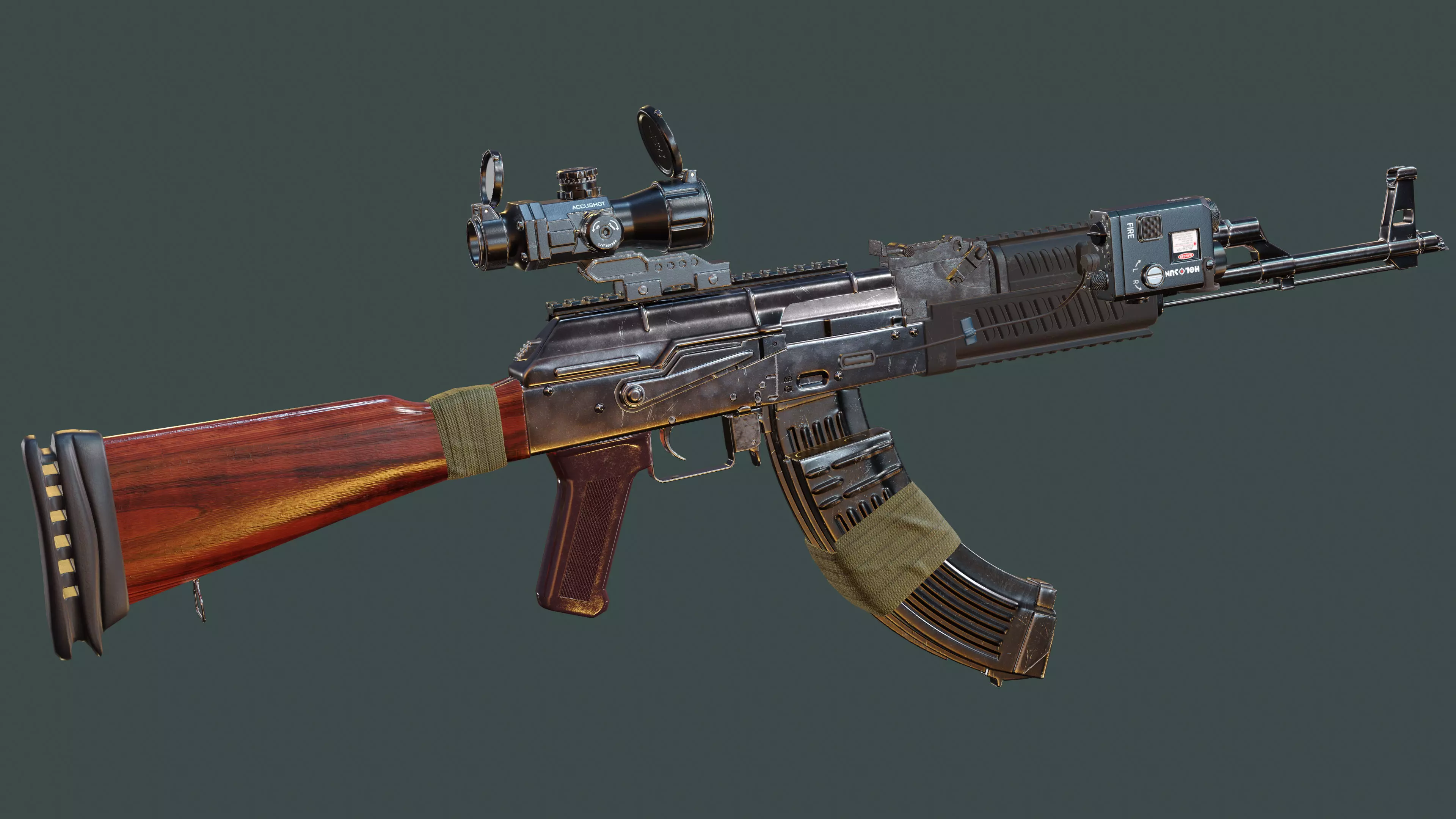 AK 47 Dual Laser Sight with IR Illuminator Low-poly 3D model