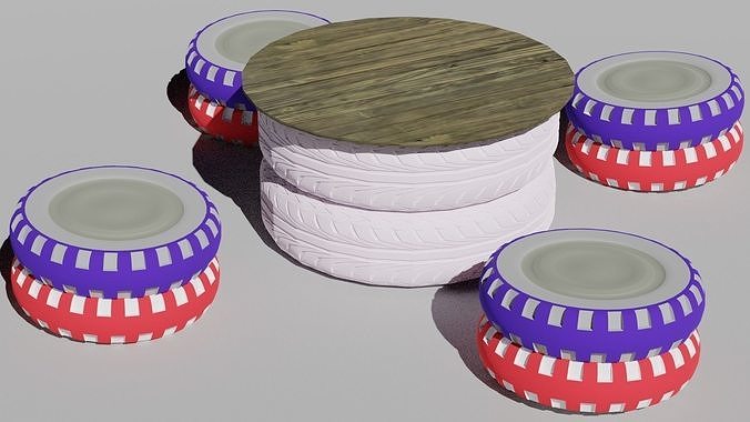 Outdoor table from recycled tires Low-poly 3D model