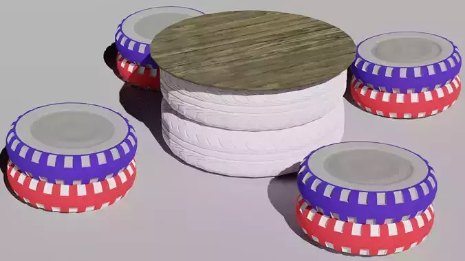 Outdoor table from recycled tires Low-poly 3D model