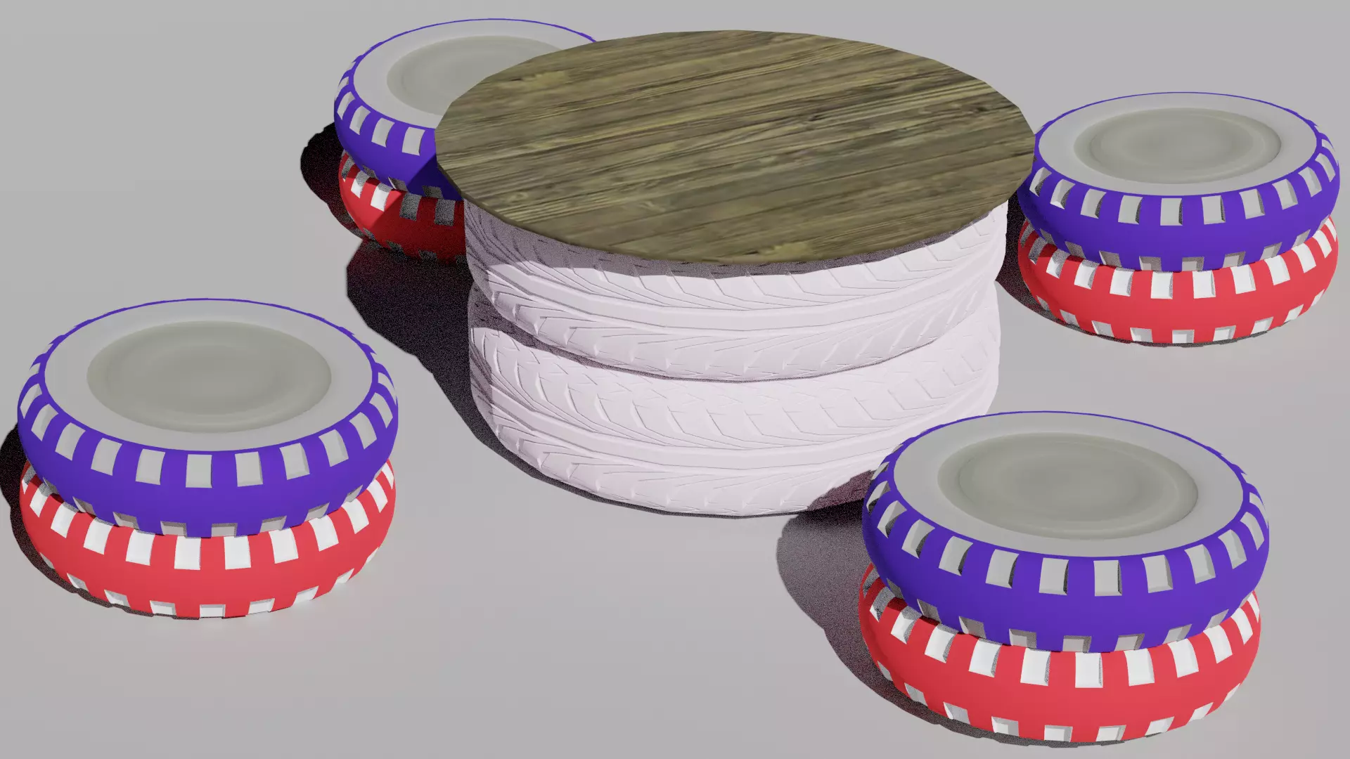 Outdoor table from recycled tires Low-poly 3D model