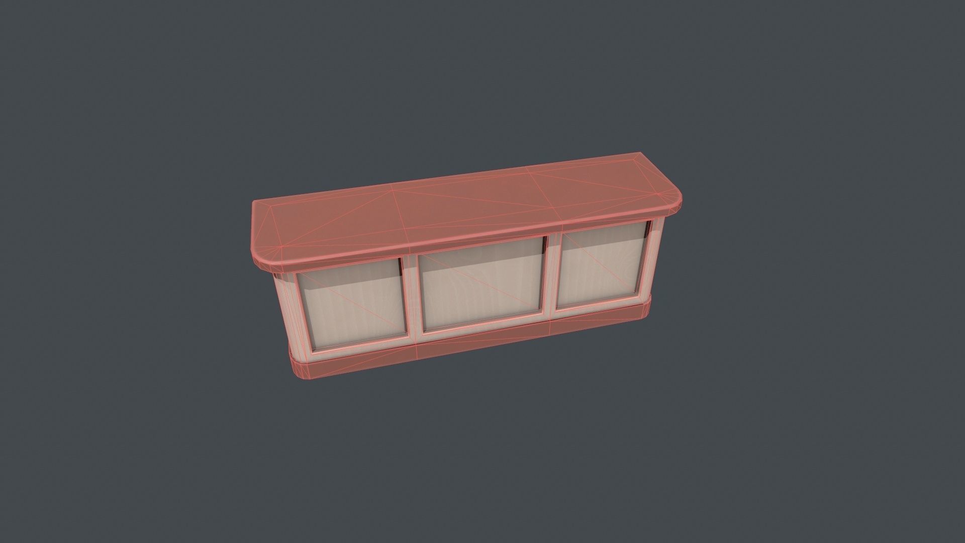 Red and White Wooden Front Desk Low-poly 3D model_15