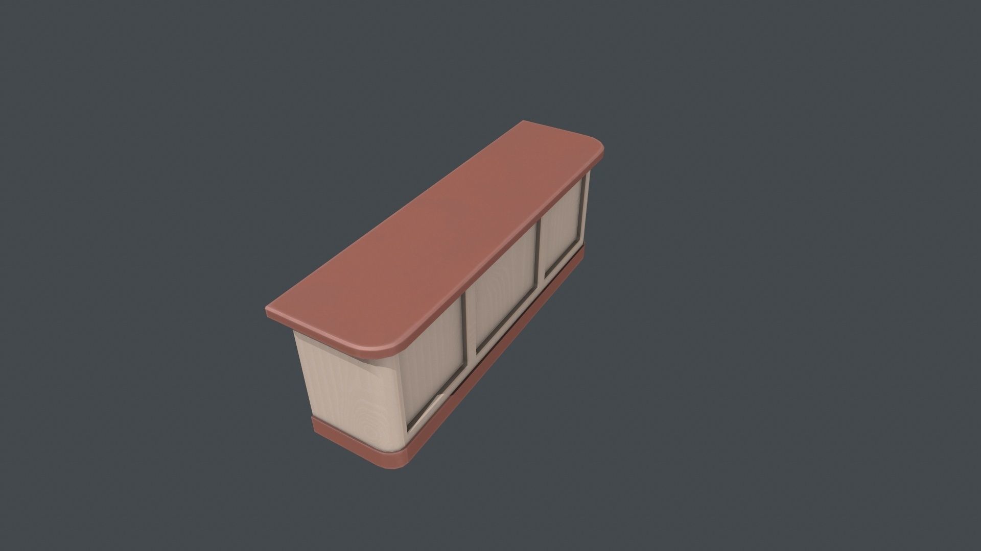 Red and White Wooden Front Desk Low-poly 3D model_6