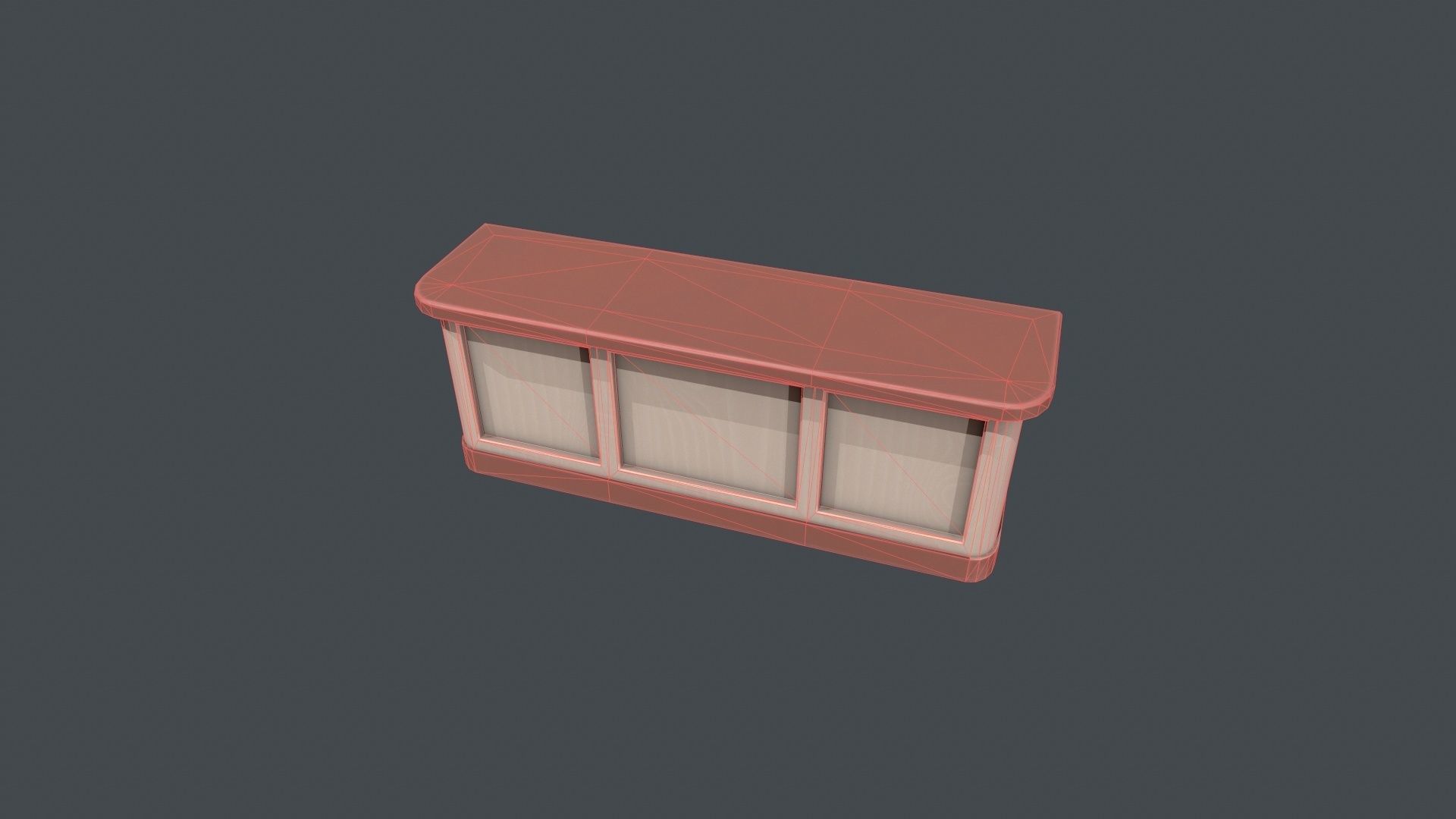 Red and White Wooden Front Desk Low-poly 3D model_10
