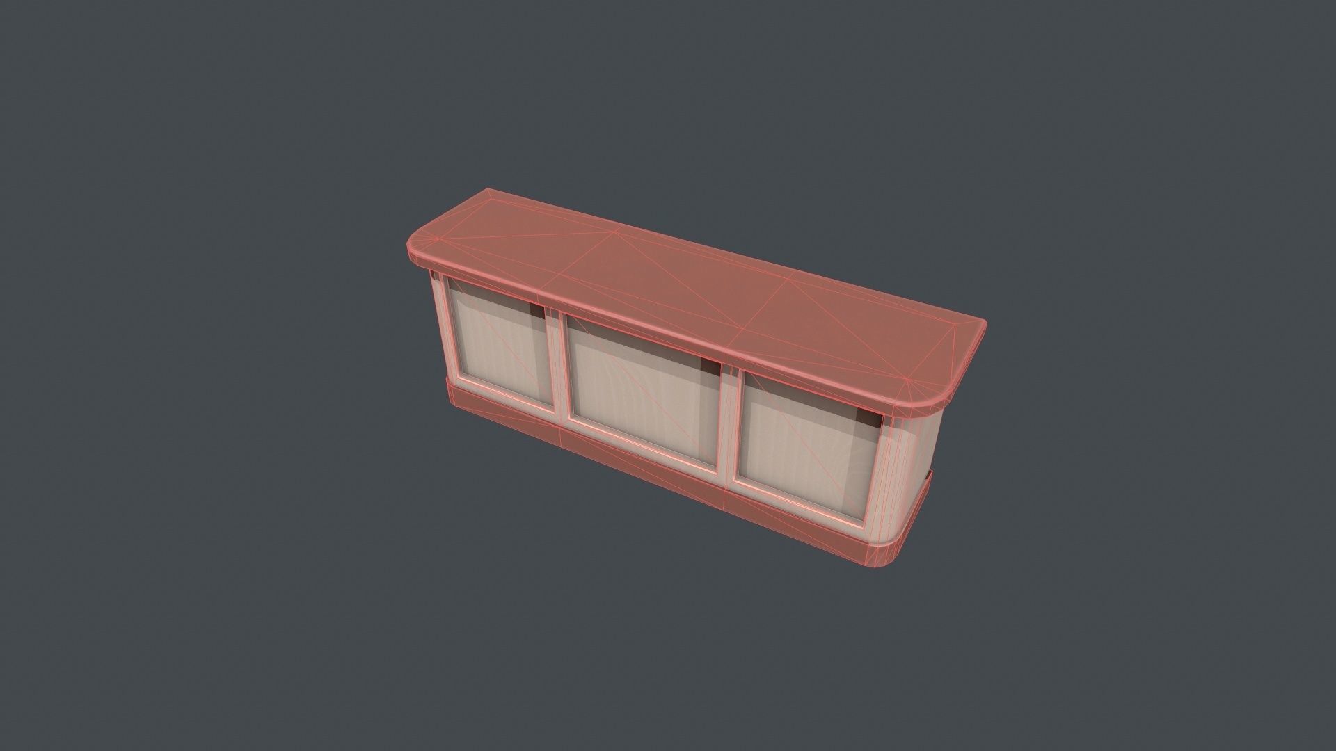 Red and White Wooden Front Desk Low-poly 3D model_16