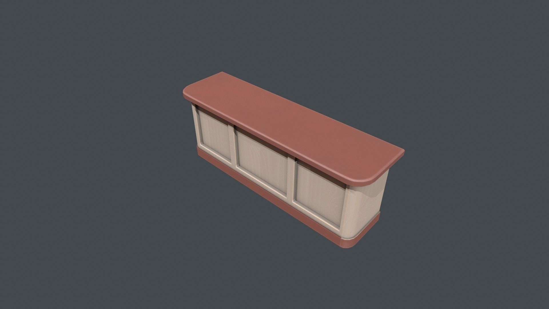 Red and White Wooden Front Desk Low-poly 3D model_1