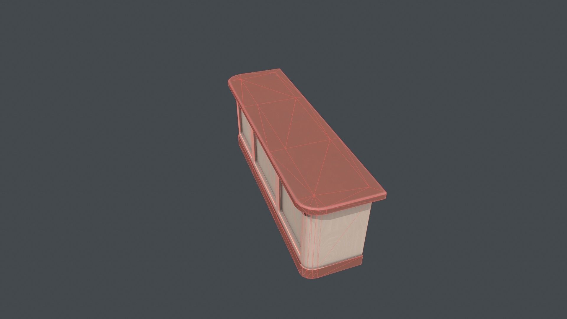 Red and White Wooden Front Desk Low-poly 3D model_9