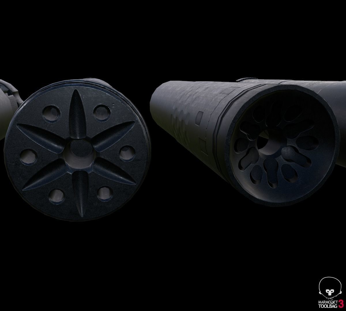 Lowpoly silencer set three cylinders Low-poly 3D model_4