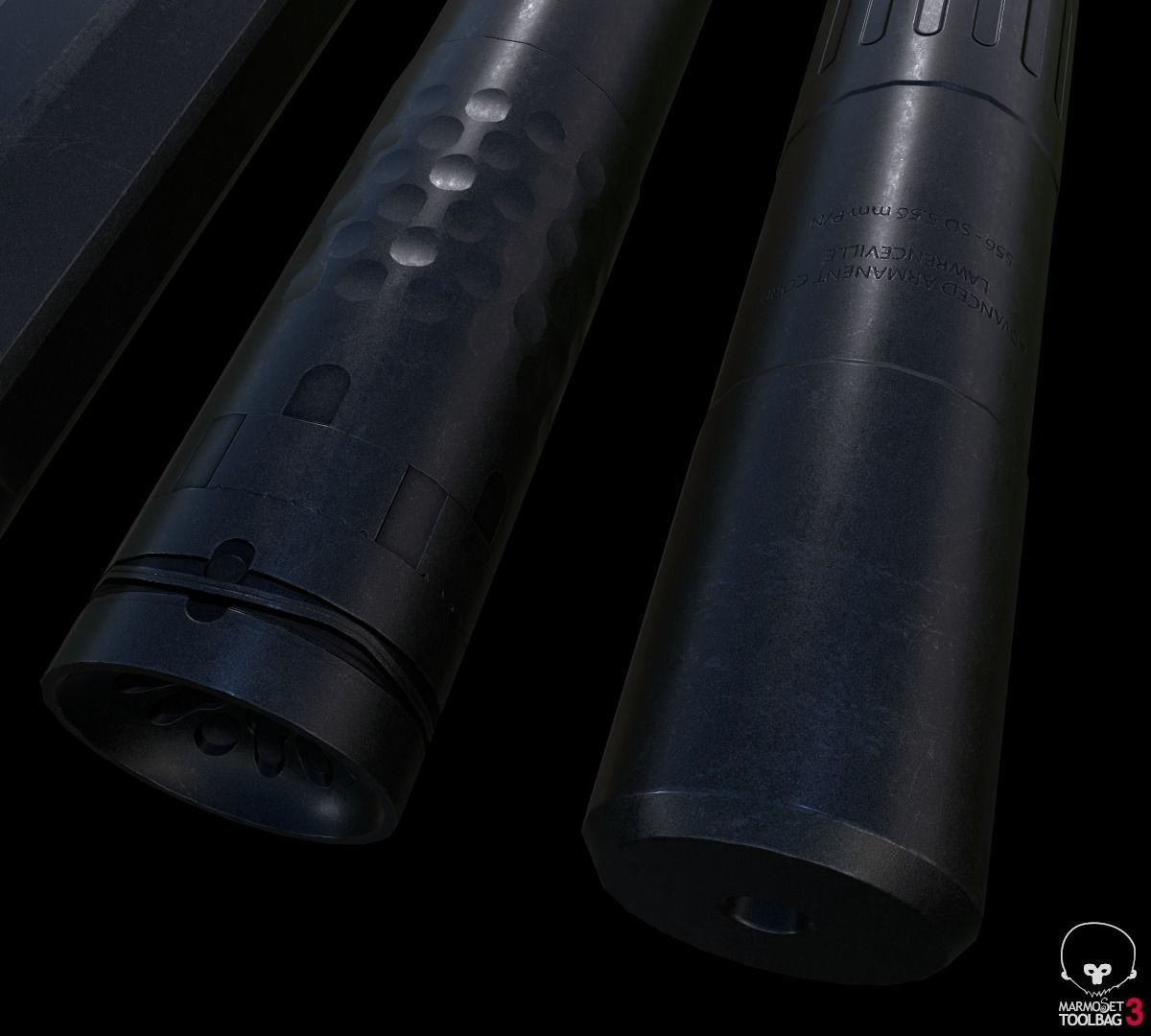 Lowpoly silencer set three cylinders Low-poly 3D model_5